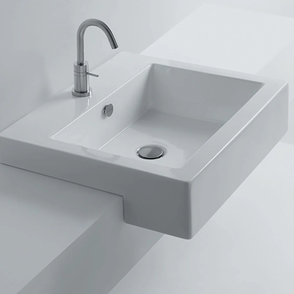 Bulk-Packed 16 x 16" White Semi-Recessed Porcelain Vessel Sink with Overflow - Image 5