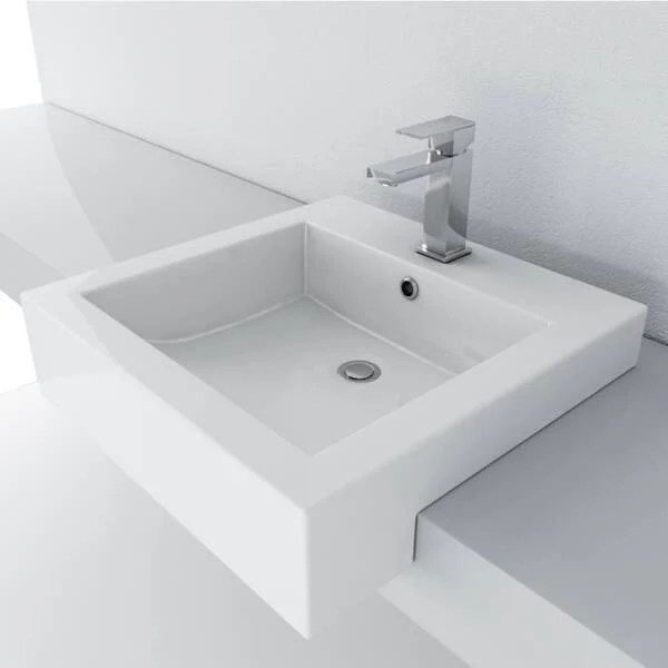 Bulk-Packed 16 x 16" White Semi-Recessed Porcelain Vessel Sink with Overflow - Image 6
