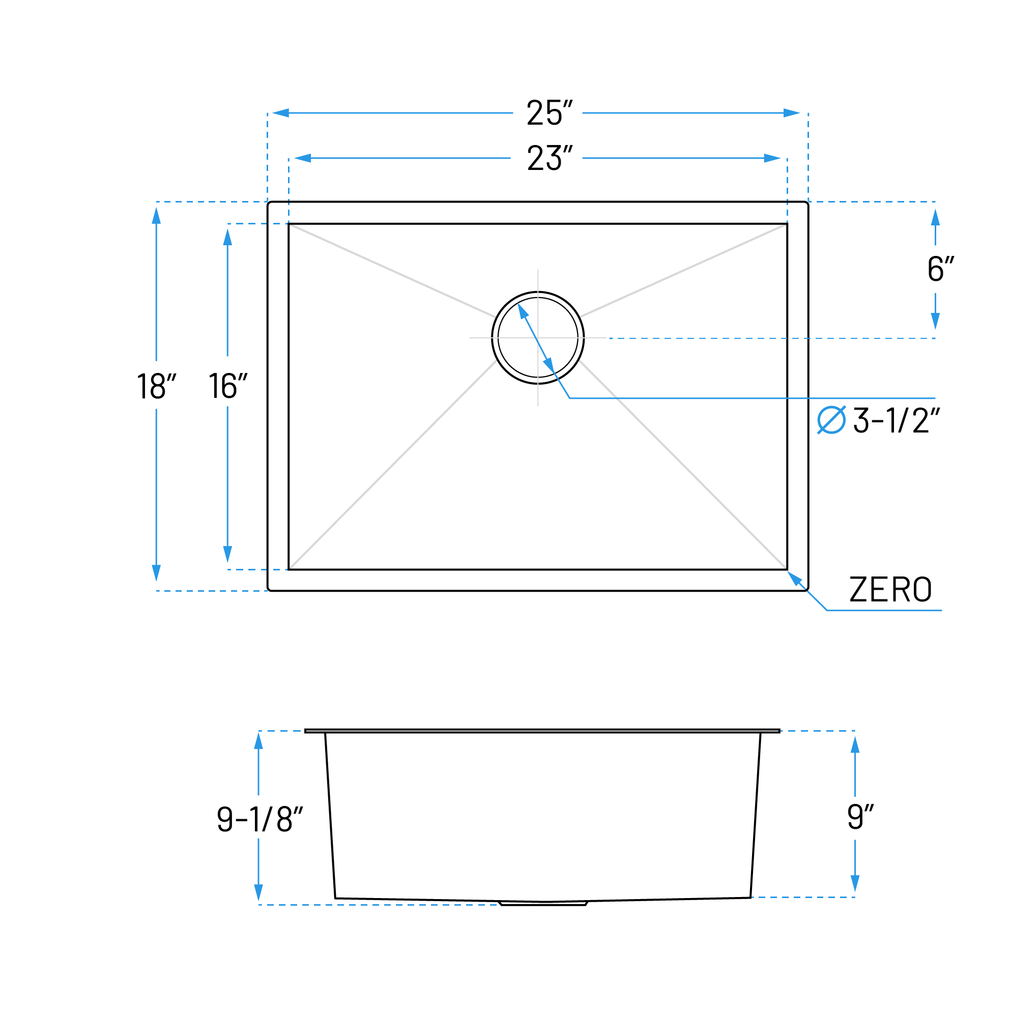 25" Zero Radius Undermount Stainless Steel Single Bowl Kitchen Sink - Image 8