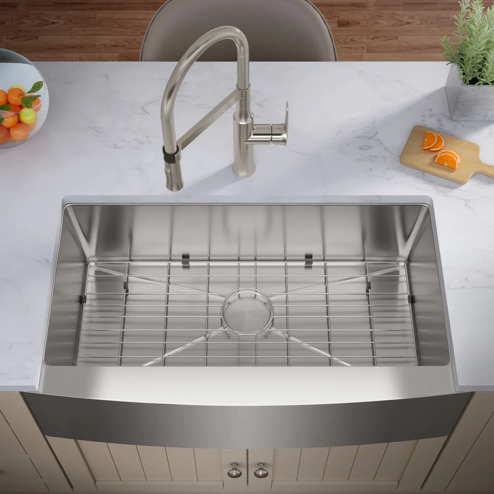 26-3/8" Gold Stainless Steel Bottom Grid with Rear Drain Opening for 30" Sink - Image 2