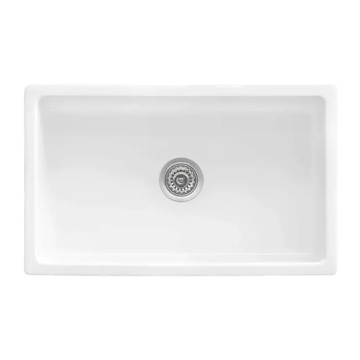 27 x 19" White Fireclay Dual Mount Single Bowl Kitchen Sink with Grid and Strainer