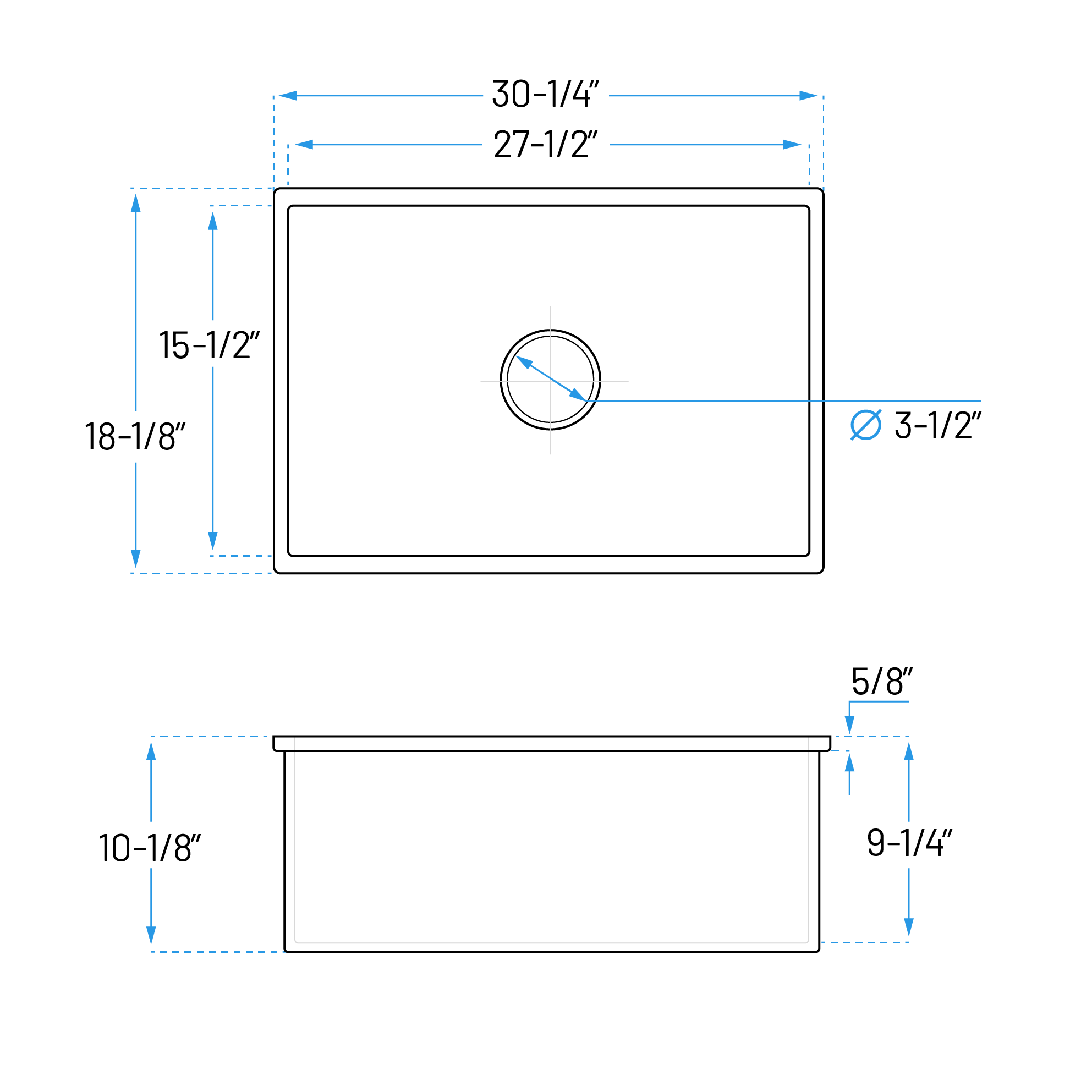 30 x 18" White Fireclay Dual Mount Single Bowl Kitchen Sink with Grid and Strainer - Image 6