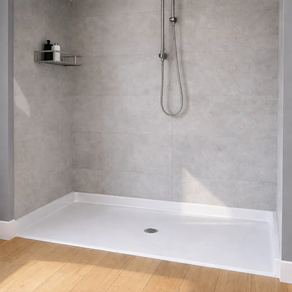 60" x 32" Roll-in Anti-Slip Acrylic Shower Base with 1/2" Threshold - Image 4