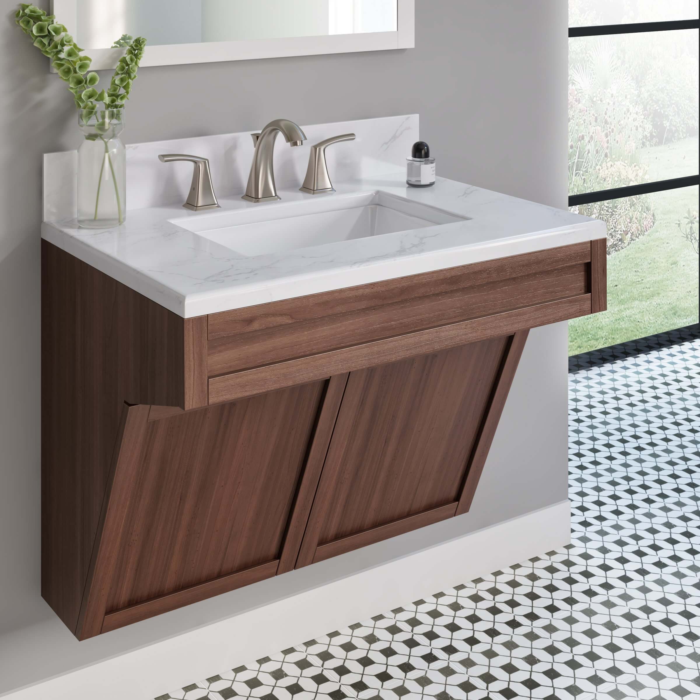 Two Handle Widespread Bathroom Faucet with Pop-up Drain in Brushed Nickel - Image 4
