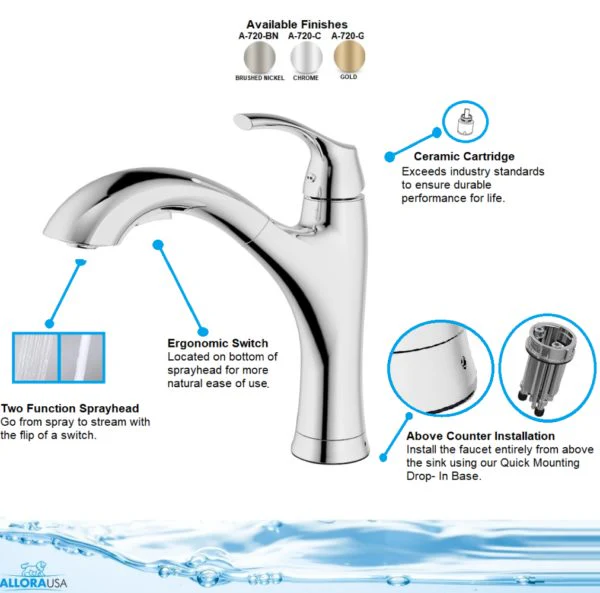 Chrome Single Lever Kitchen Faucet with Pull-Out Sprayer - Image 4