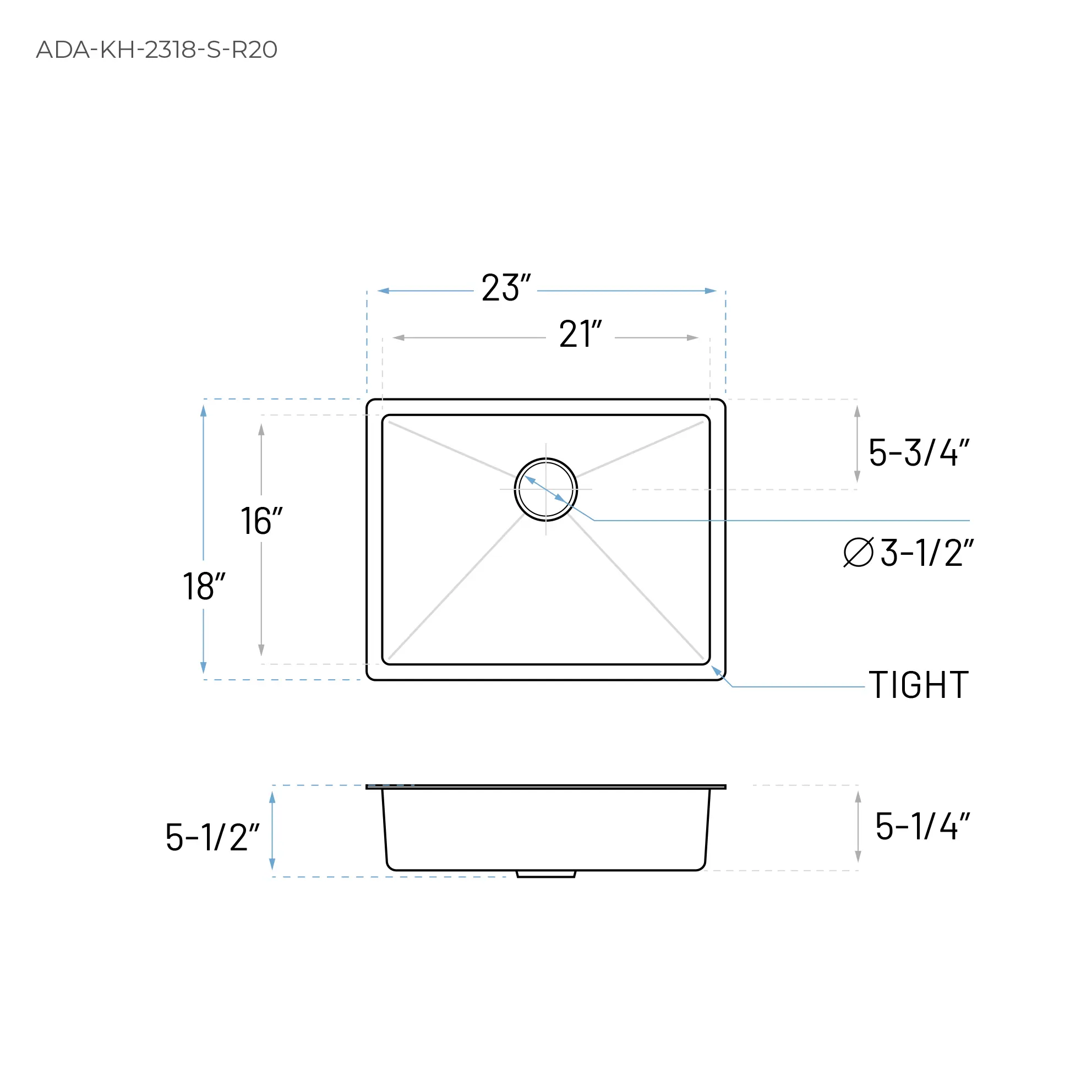 23" Undermount Stainless Steel Single Bowl ADA-Compliant Kitchen Sink - Image 6