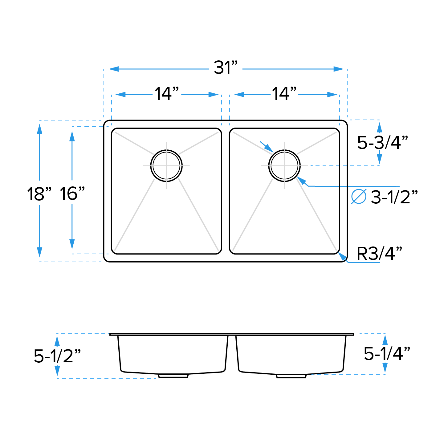 31" Undermount Double Bowl Stainless Steel ADA-Compliant Kitchen Sink - Image 6