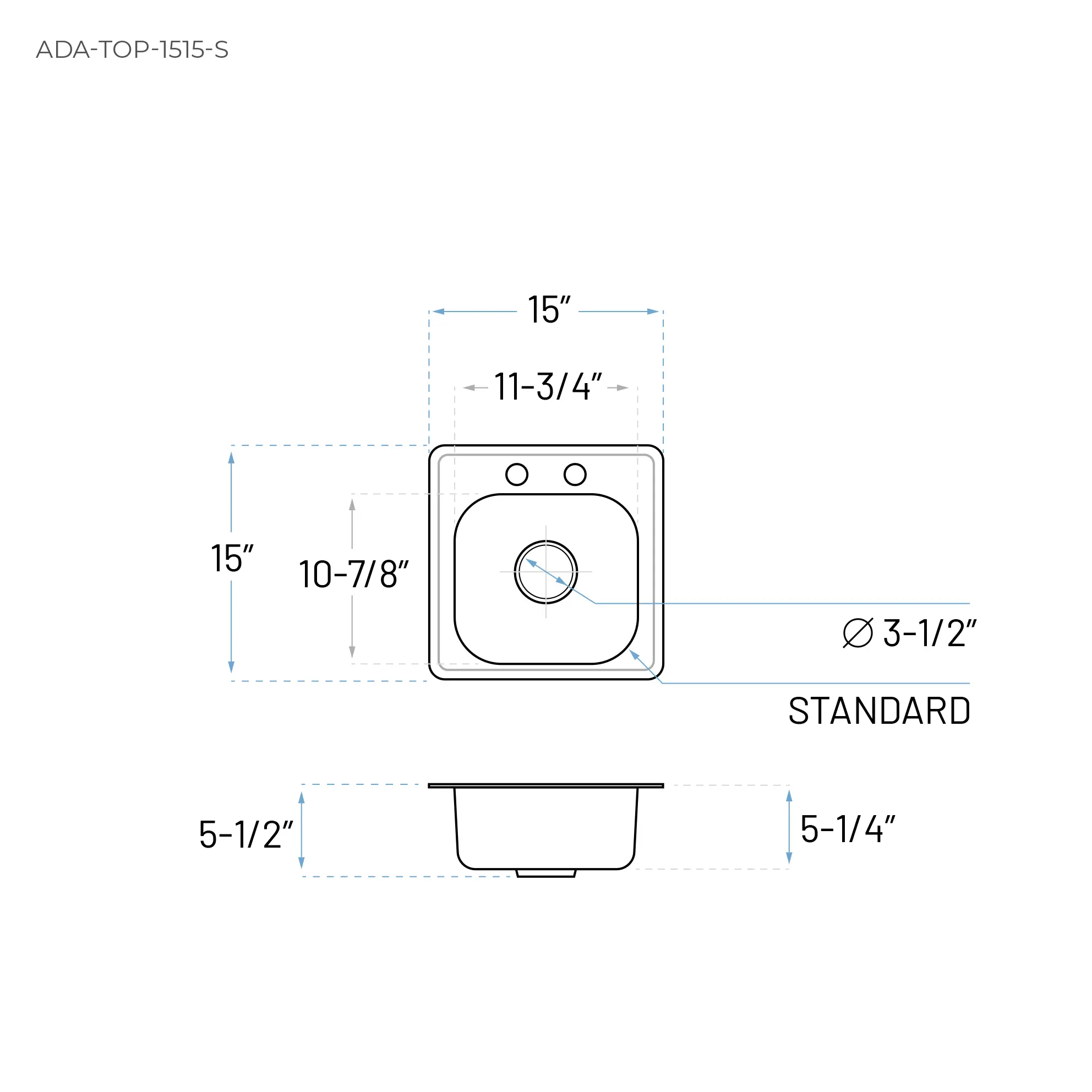 15" ADA-Compliant Top Mount Stainless Steel 2-Hole RV and Bar Sink - Image 6