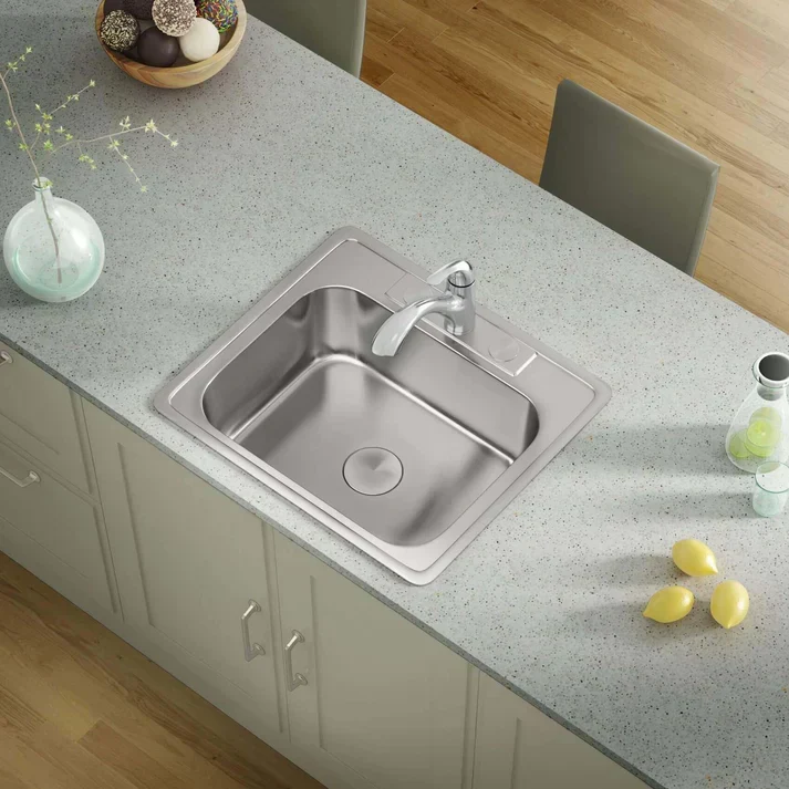 25" Top Mount Stainless Steel 3-Hole Single Bowl ADA Kitchen Sink - Image 3