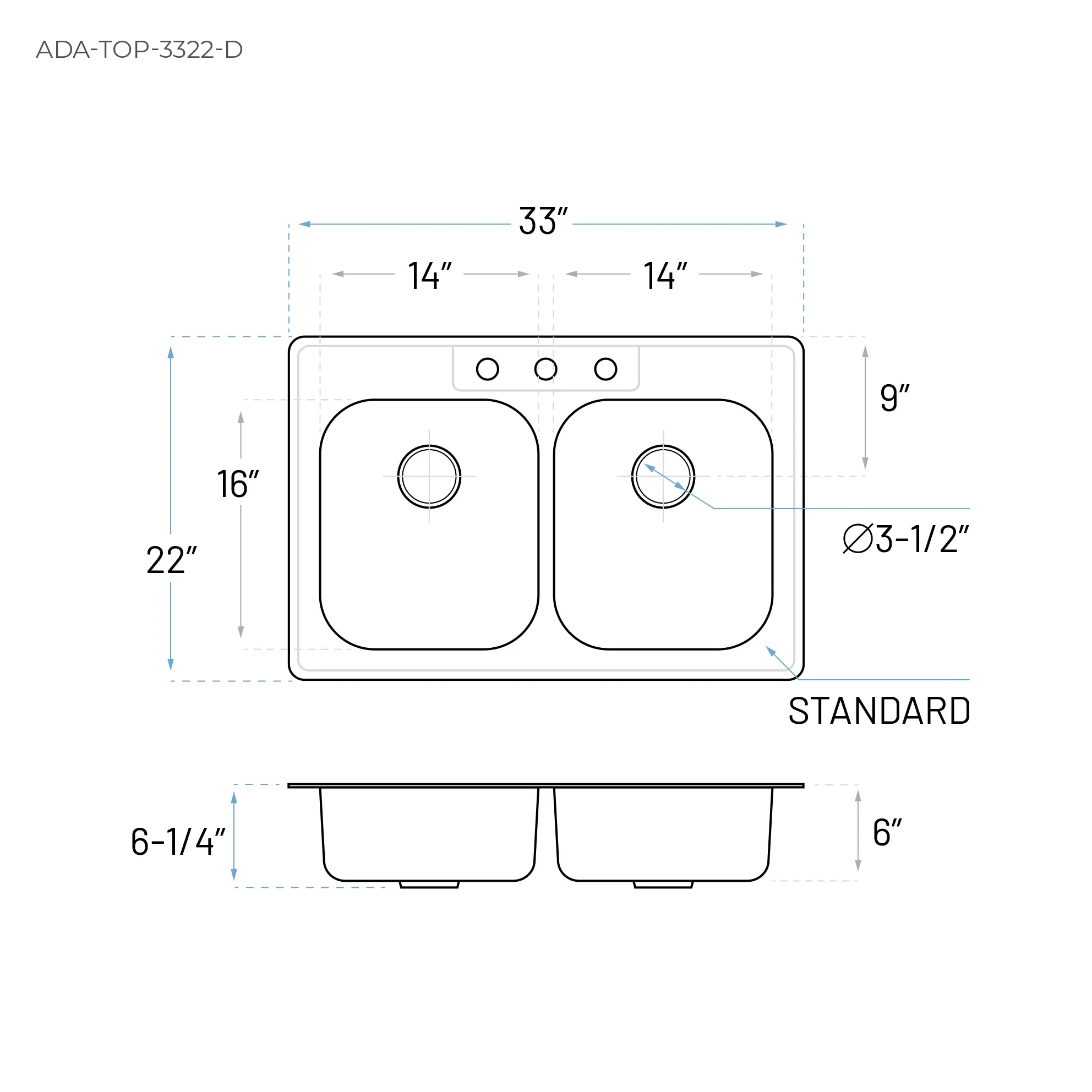33" ADA-Compliant Top Mount Double Bowl Stainless Steel Kitchen Sink - Image 5