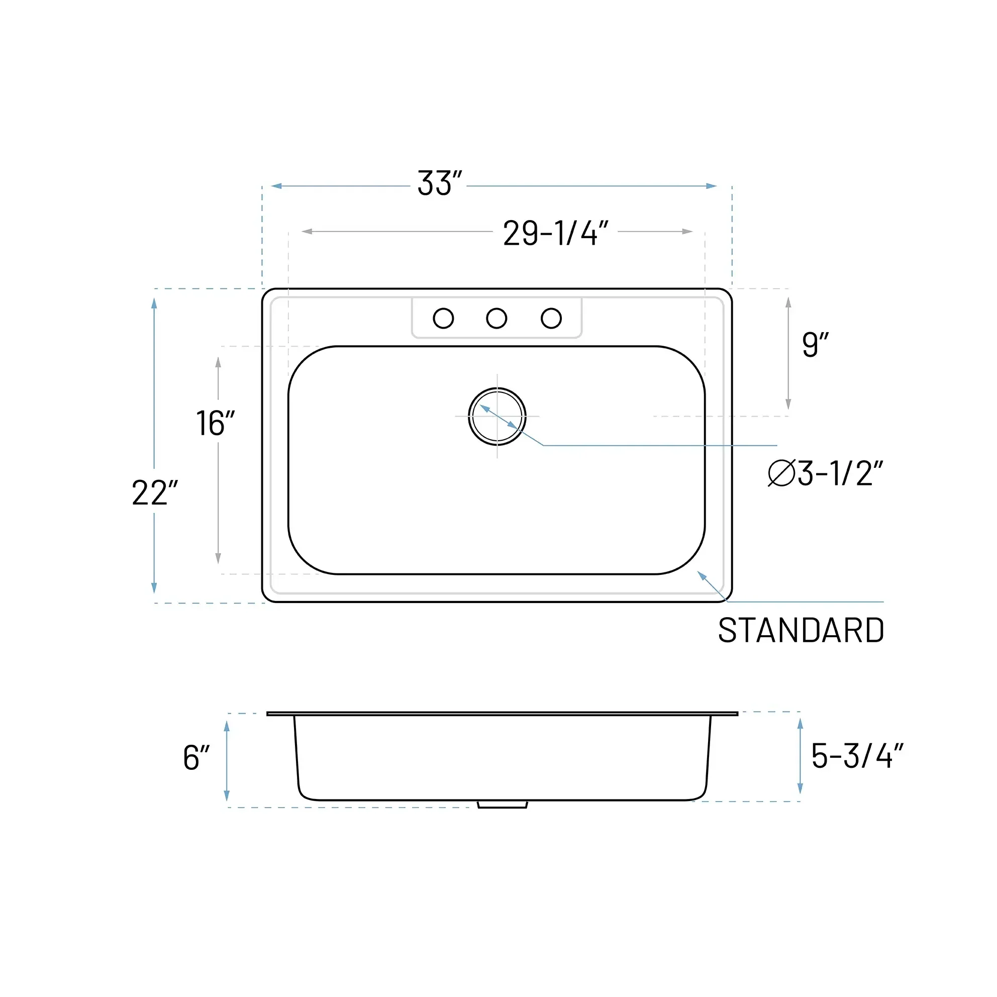 33" Top Mount Stainless Steel 3-Hole Single Bowl ADA Kitchen Sink - Image 5