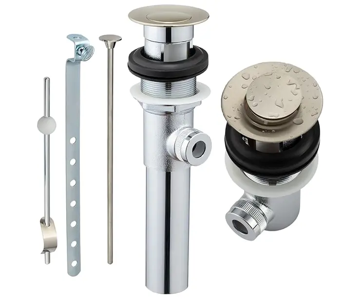 Brushed Nickel Stainless Steel Bathroom Popup Drain with Lift Rod