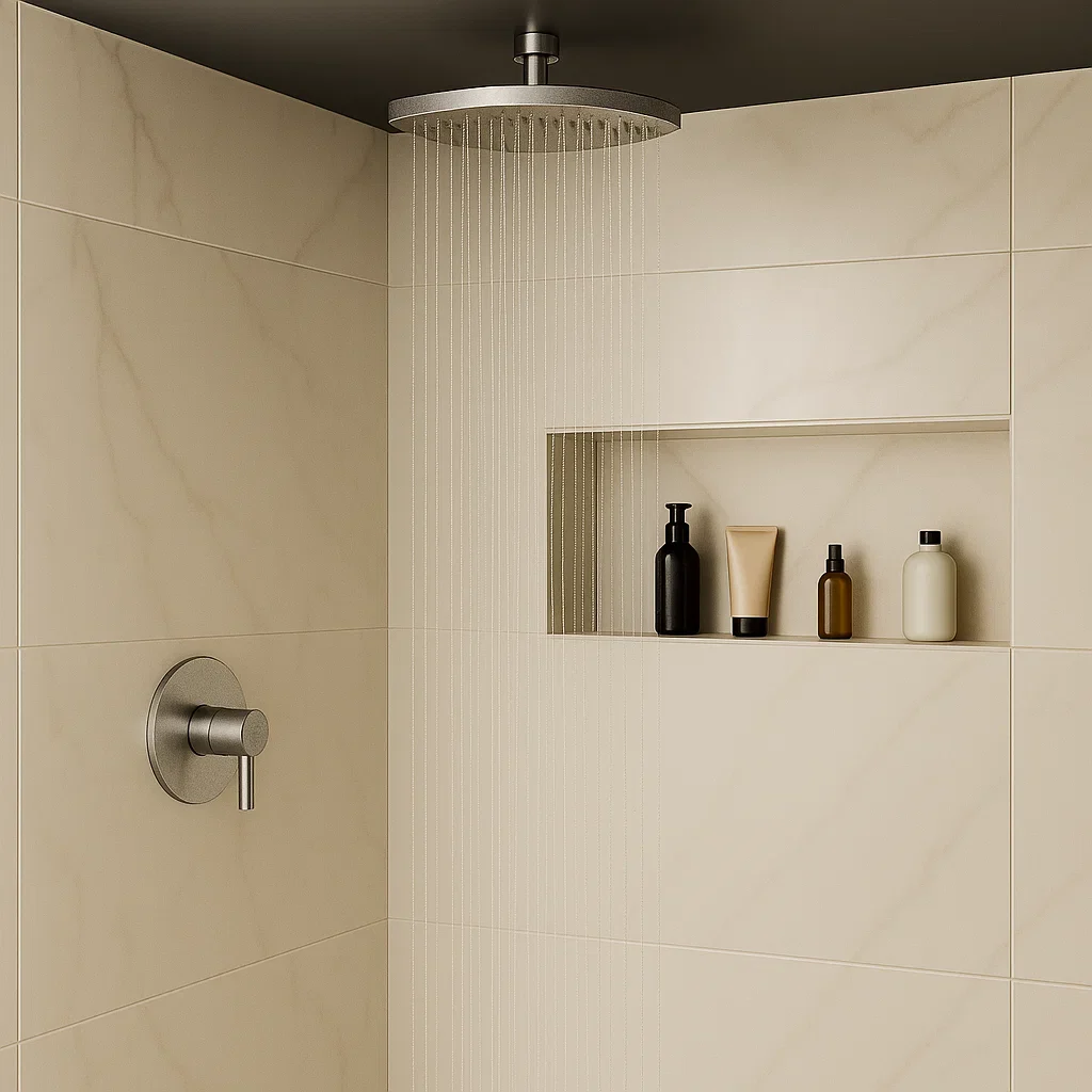 8" Round Brushed Nickel Single-Function Rain Shower Head - Image 3