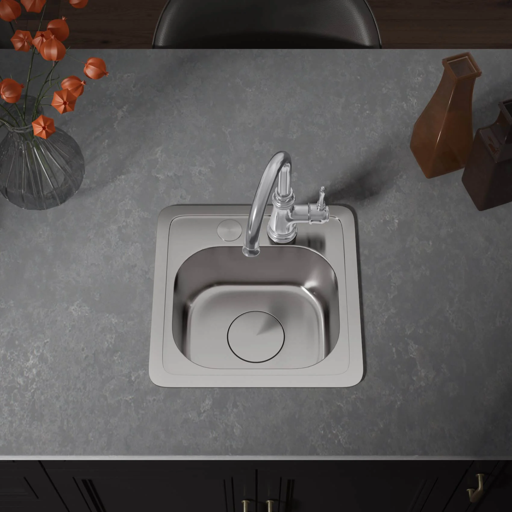 Goose Neck Single Handle Bar Faucet in Chrome - Image 4