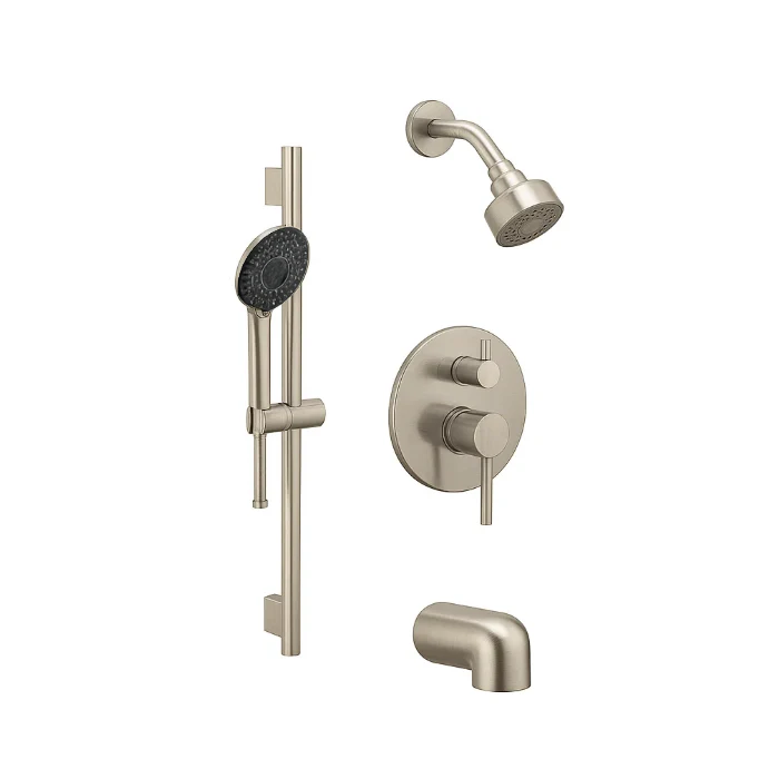 Brushed Nickel Single Handle Tub and Shower Trim Kit with Integrated Diverter and Hand Shower