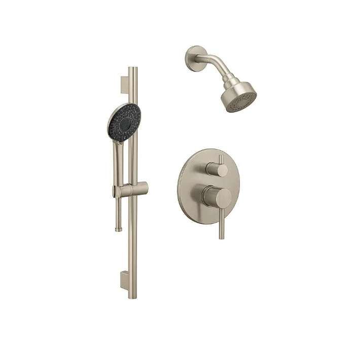 Brushed Nickel Shower Trim Kit with Integrated Diverter and Hand Shower