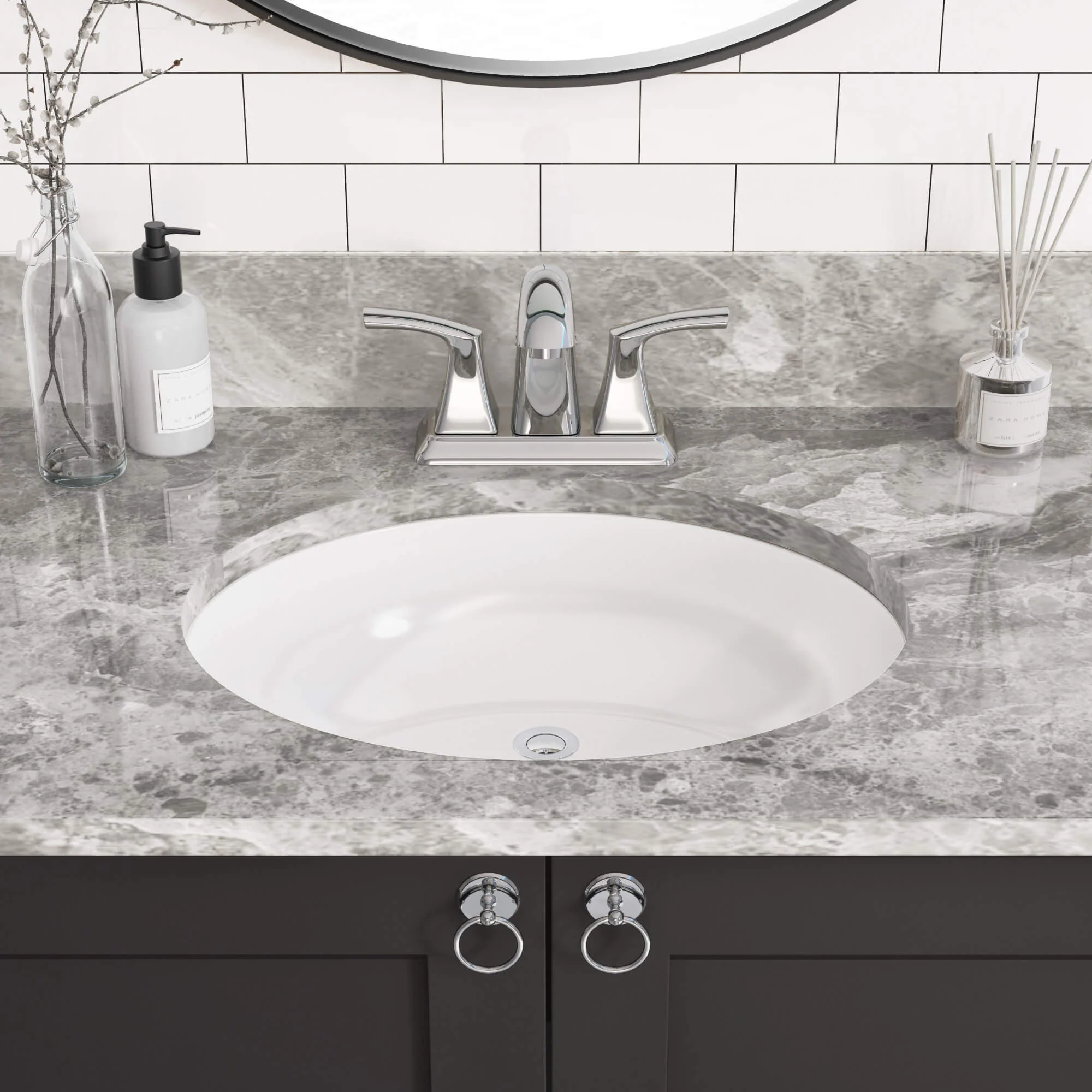 15" Oval Porcelain Undermount Bathroom Sink with Overlow Drain in White - Image 4
