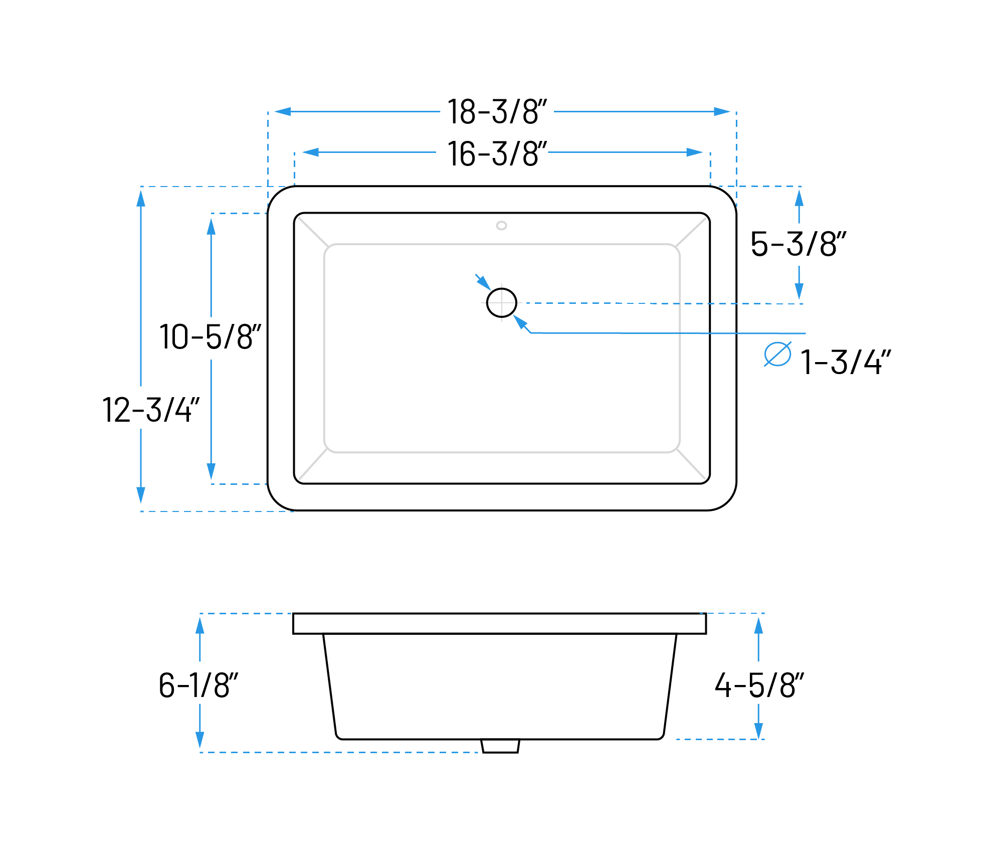 18 x 12" Rectangular Porcelain Undermount Bathroom Sink with Overflow in White - Image 4