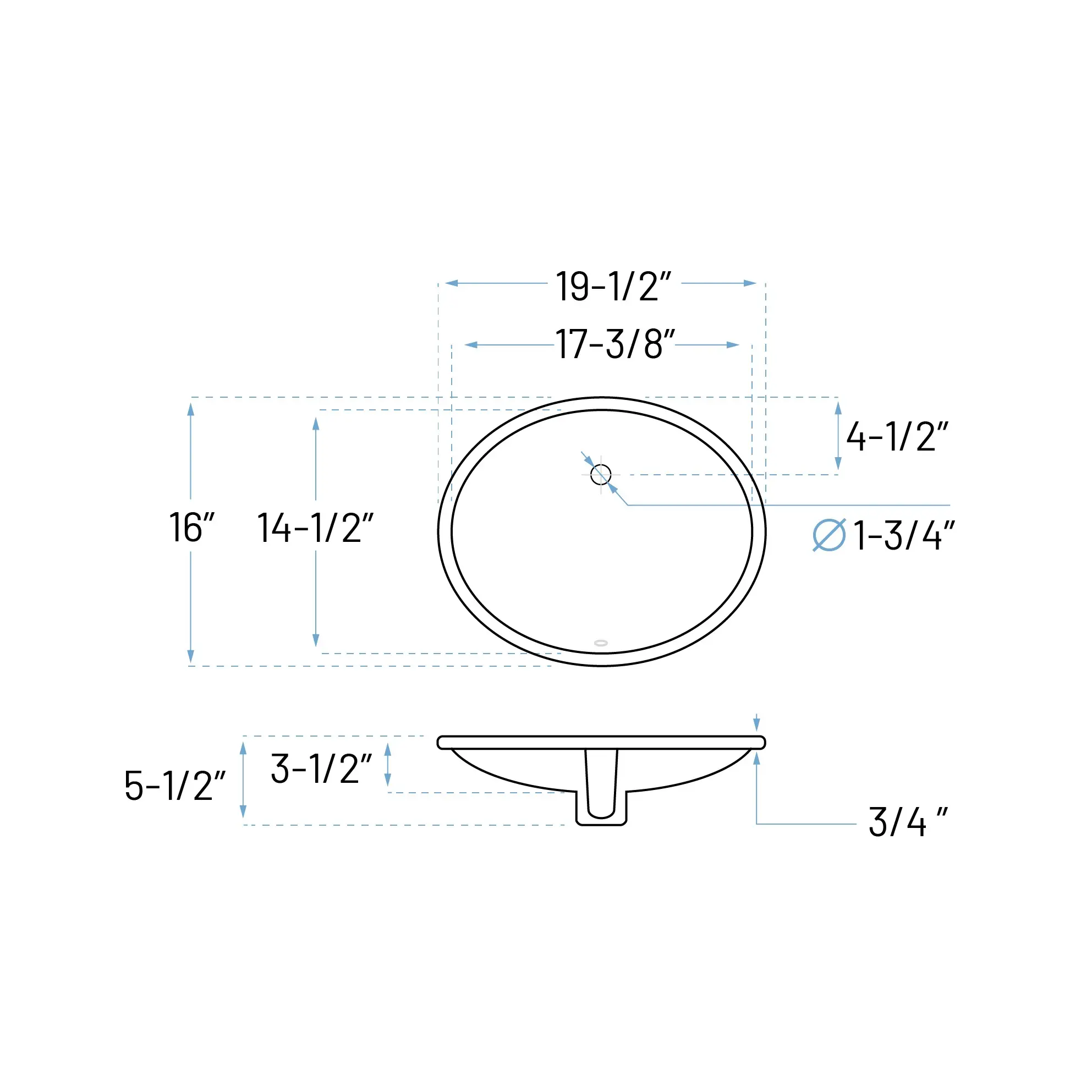 20" x 16" ADA-Depth White Oval Porcelain Undermount  Bathroom Sink - Image 2