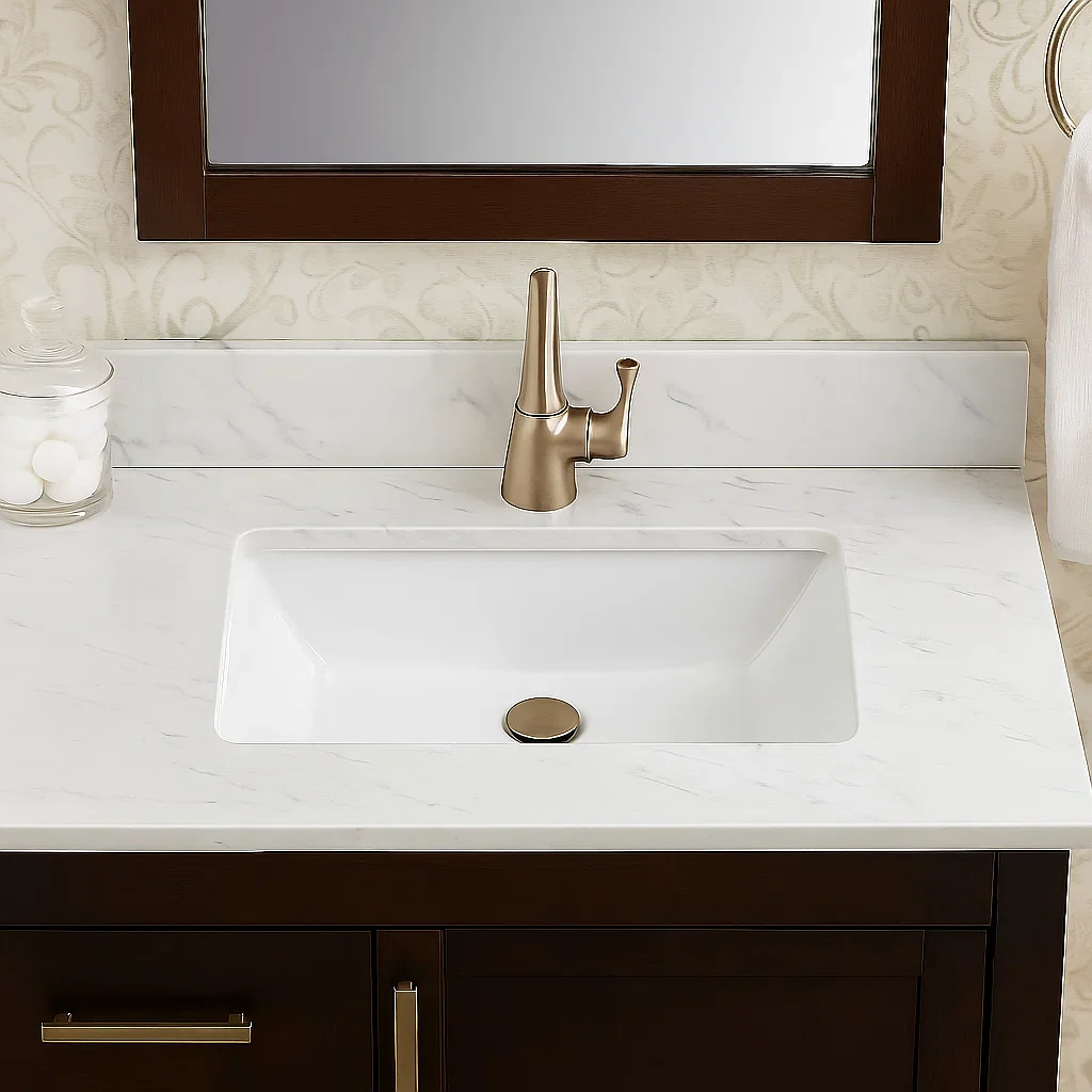 21" Rectangular Porcelain Undermount Bathroom Sink with Overflow Drain in White - Image 4