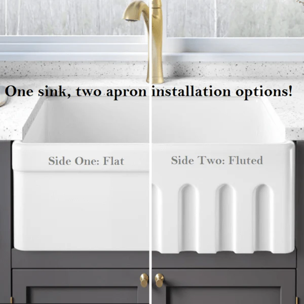 33 x 20" Fireclay Farmhouse Single Bowl Kitchen Sink with Grid and Strainer - Image 3