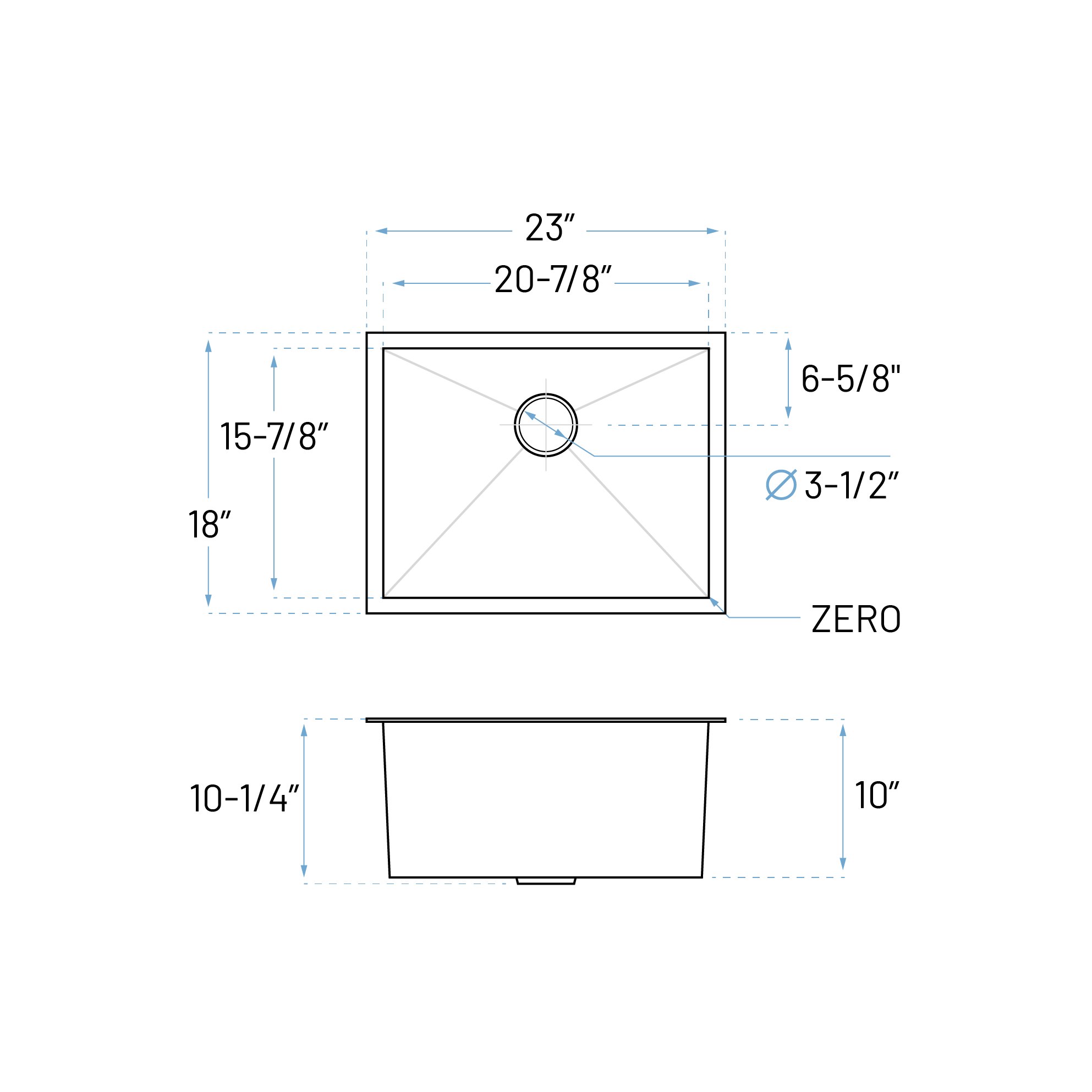 23" Zero Radius Undermount Stainless Steel Single Bowl Kitchen Sink - Image 7