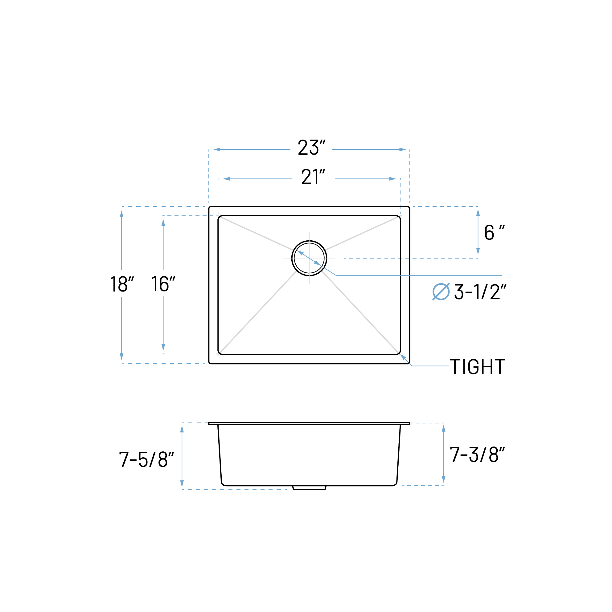 23" Medium Undermount 7-Inch Deep Stainless Steel Single Bowl Kitchen Sink - Image 5