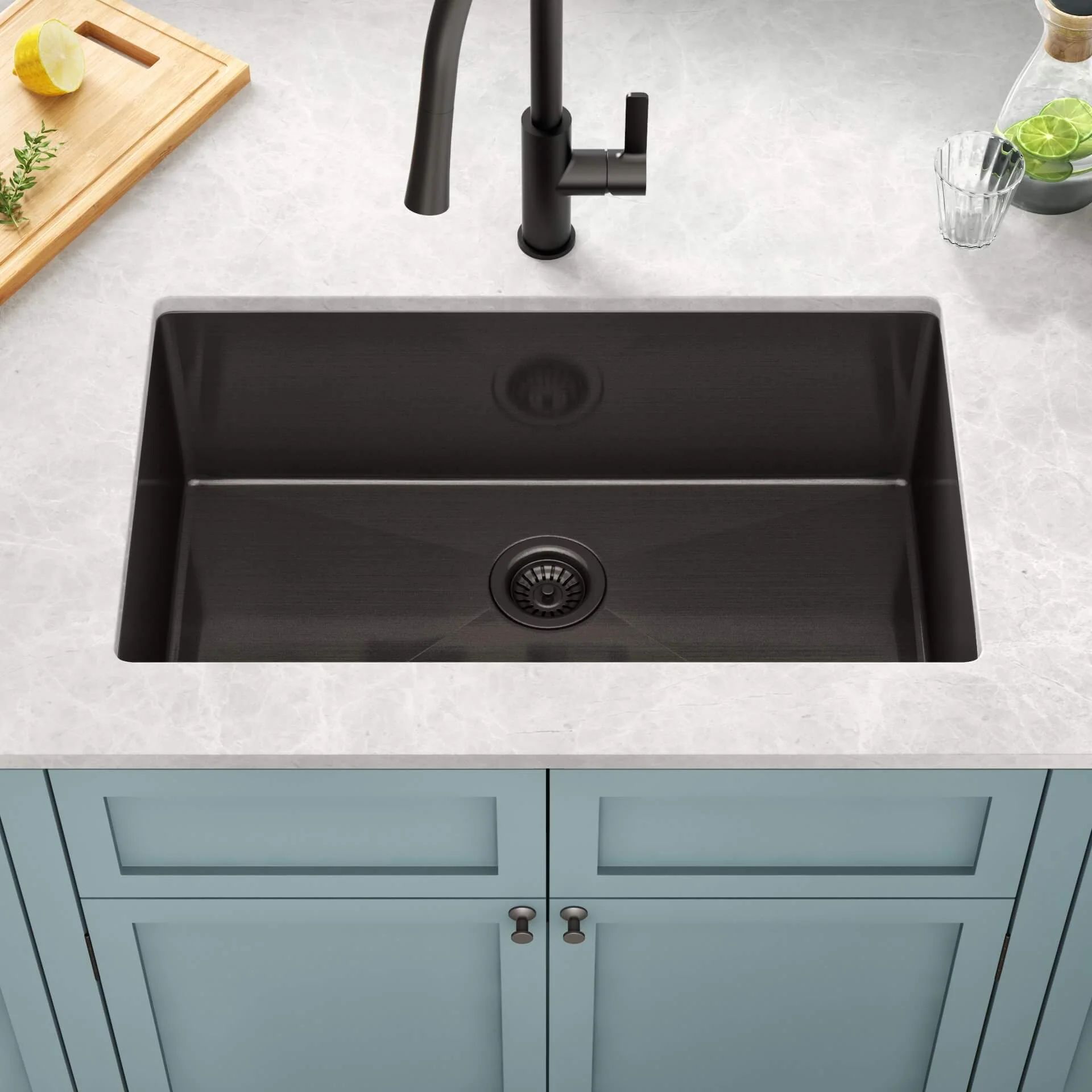 30" Undermount Gunmetal Black Stainless Steel Single Bowl Kitchen Sink - Image 6