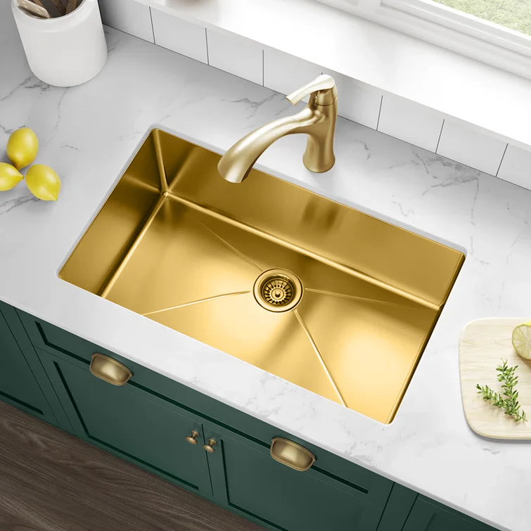30" Gold Undermount Stainless Steel Single Bowl Kitchen Sink - Image 4