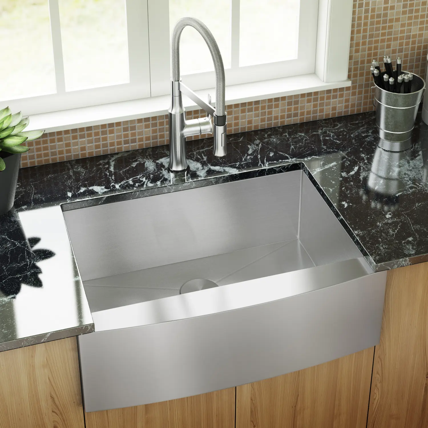30" Zero Radius Farmhouse Apron Front Stainless Steel Single Bowl Kitchen Sink - Image 3