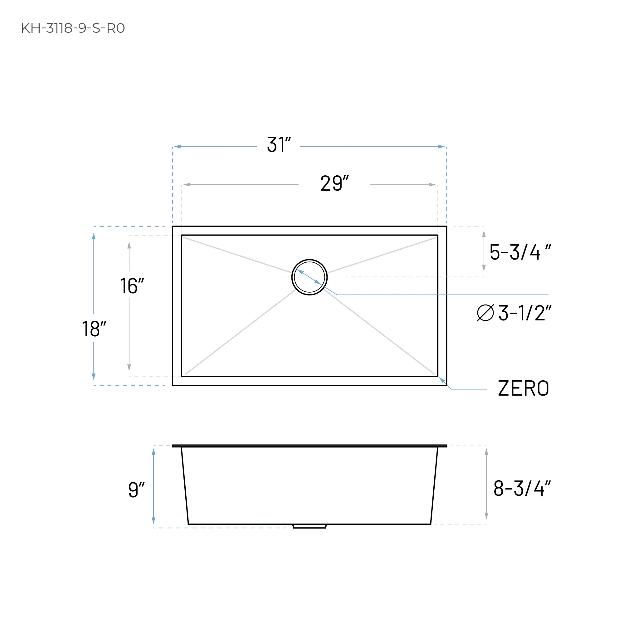 31" Large Zero Radius Undermount Stainless Steel Single Bowl Kitchen Sink - Image 6
