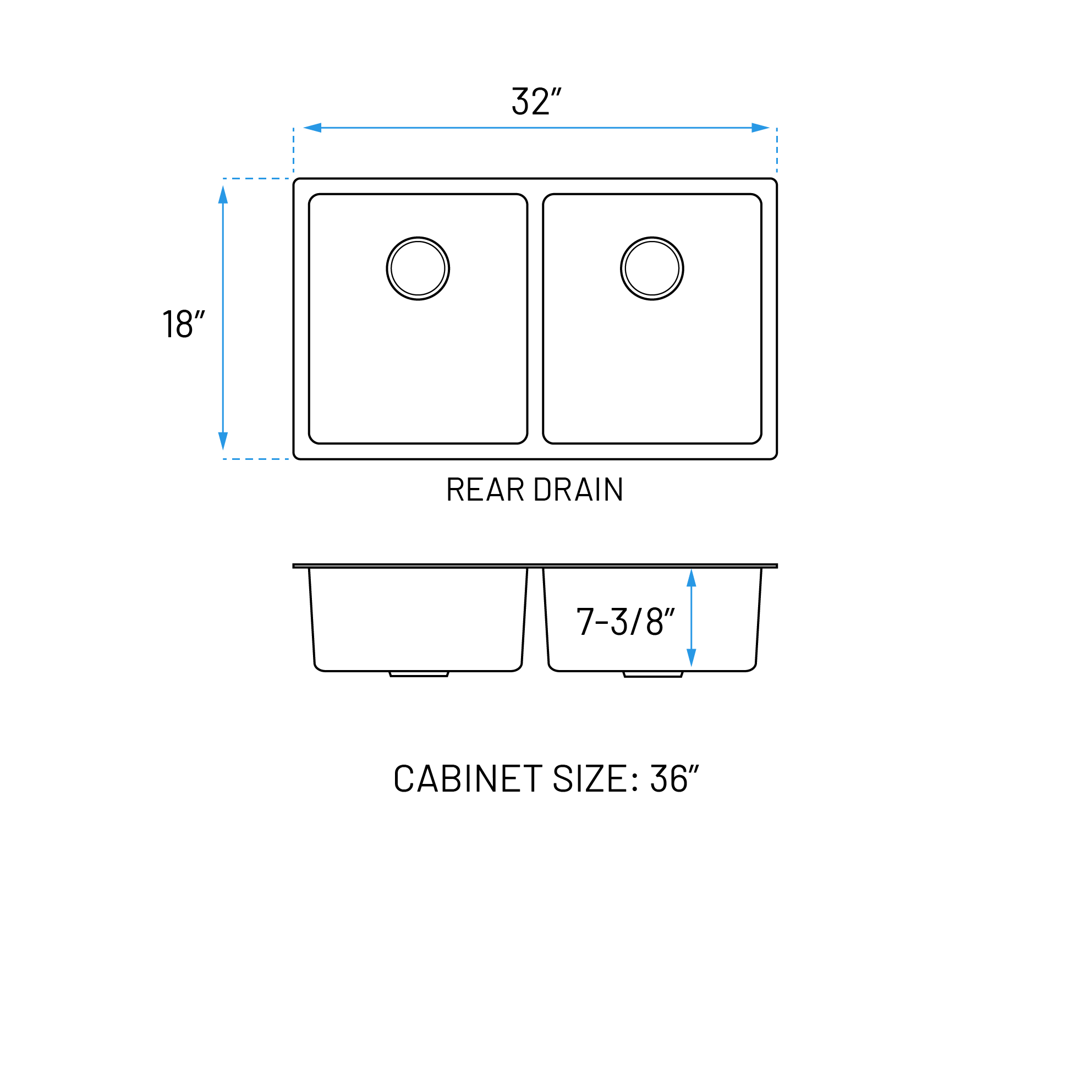 32" Extra-Large 7-Inch Deep Undermount Double Bowl Stainless Steel Kitchen Sink - Image 2