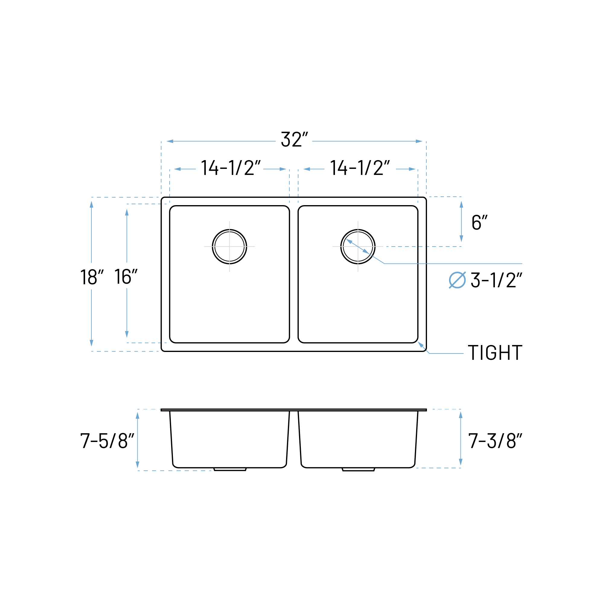 32" Extra-Large 7-Inch Deep Undermount Double Bowl Stainless Steel Kitchen Sink - Image 3