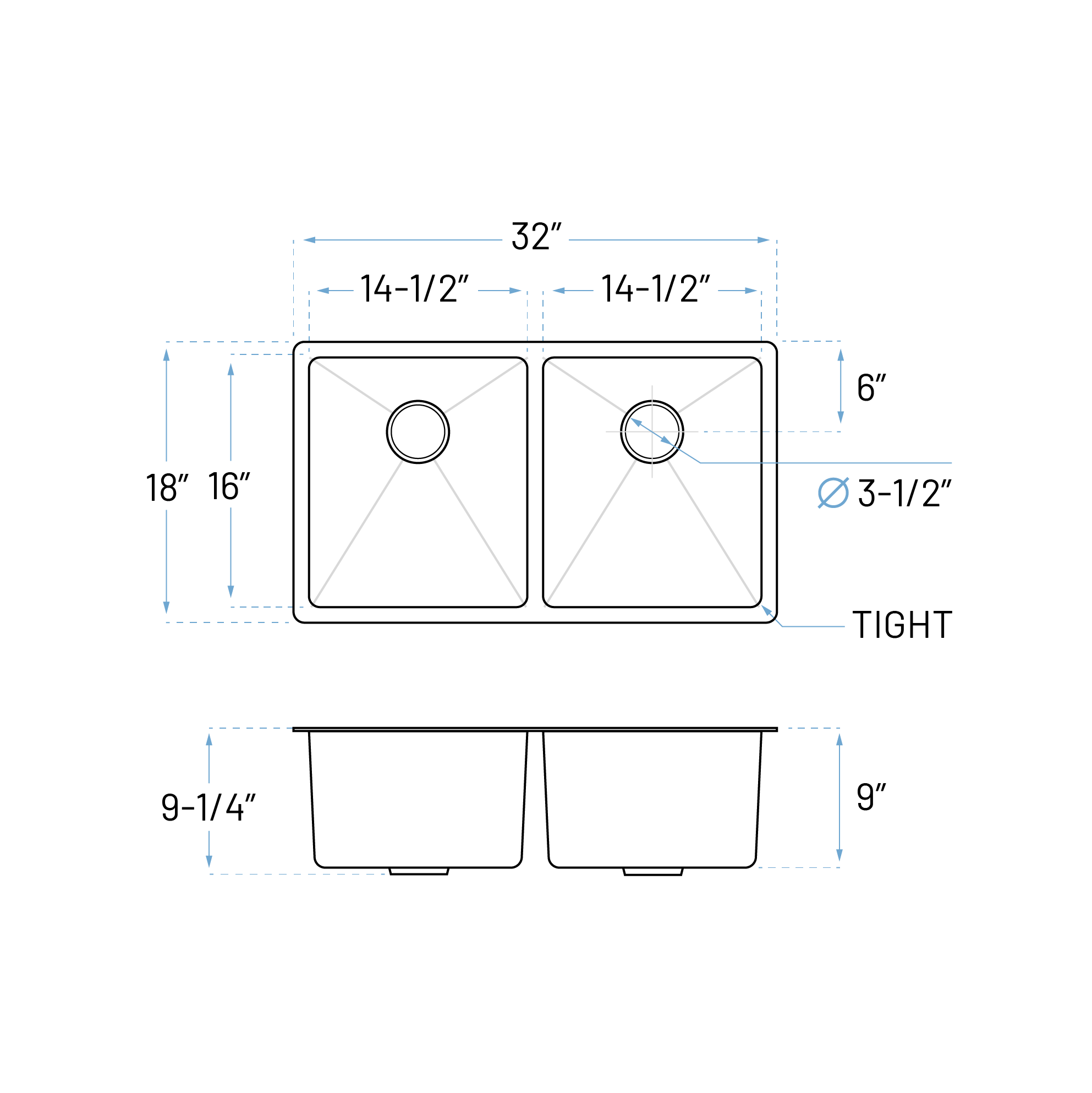 32" Extra Large Undermount Double Bowl Stainless Steel Kitchen Sink - Image 5