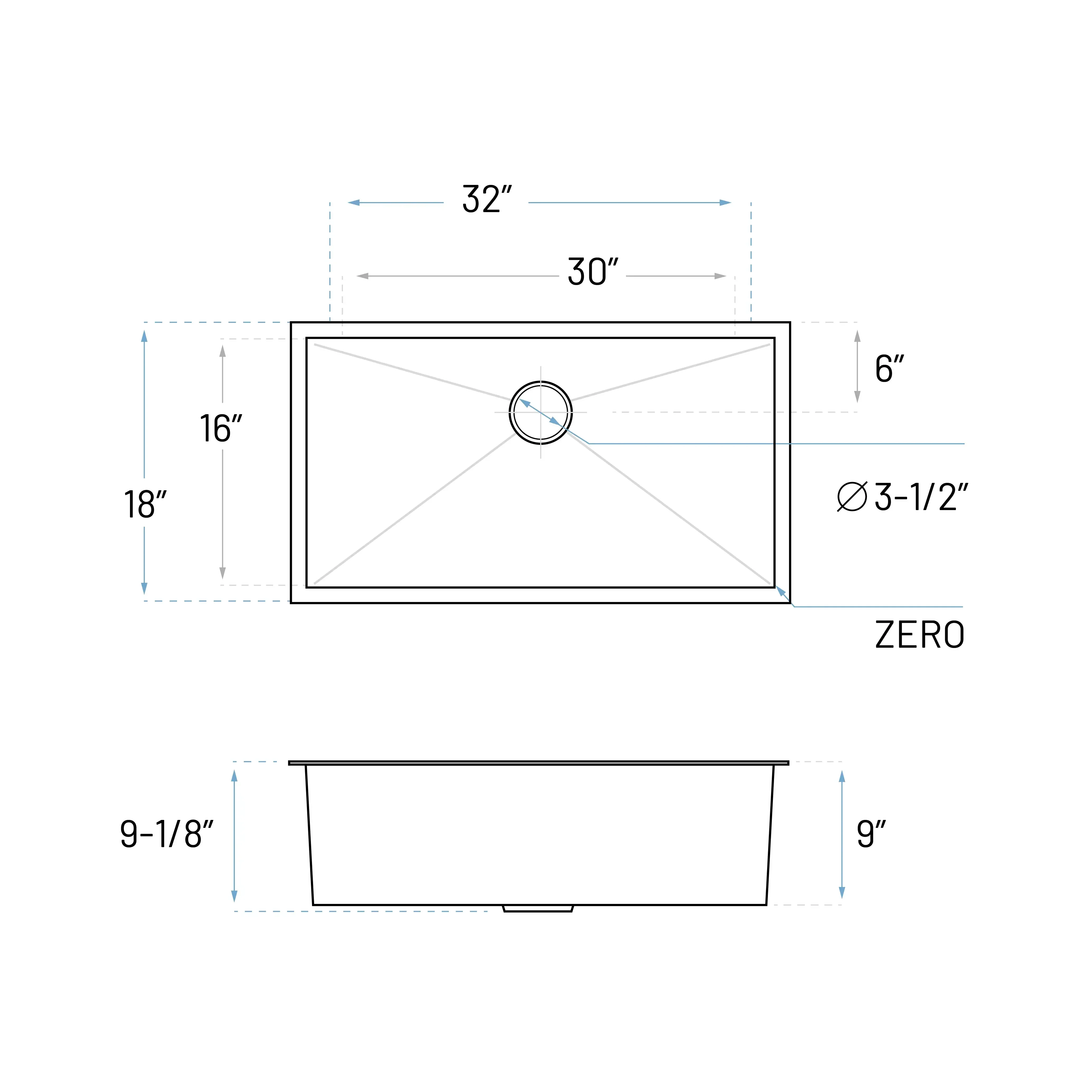 32" Extra-Large Zero Radius Undermount Stainless Steel Single Bowl Kitchen Sink - Image 7