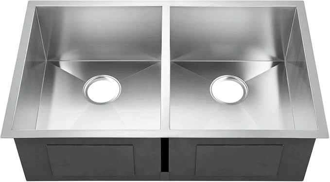 33" Extra Large Zero Radius Undermount Double Bowl Stainless Steel Kitchen Sink - Image 4