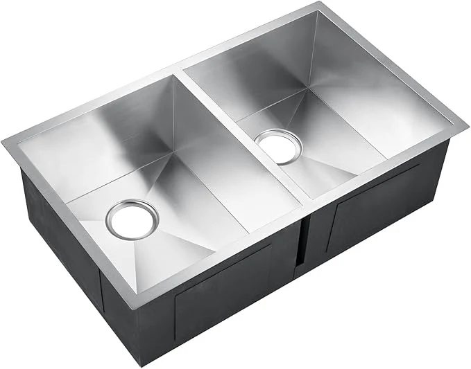33" Extra Large Zero Radius Undermount Double Bowl Stainless Steel Kitchen Sink - Image 5