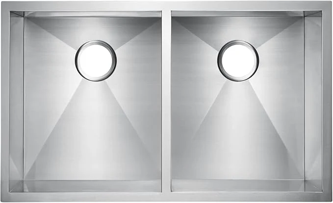 33" Extra Large Zero Radius Undermount Double Bowl Stainless Steel Kitchen Sink - Image 6
