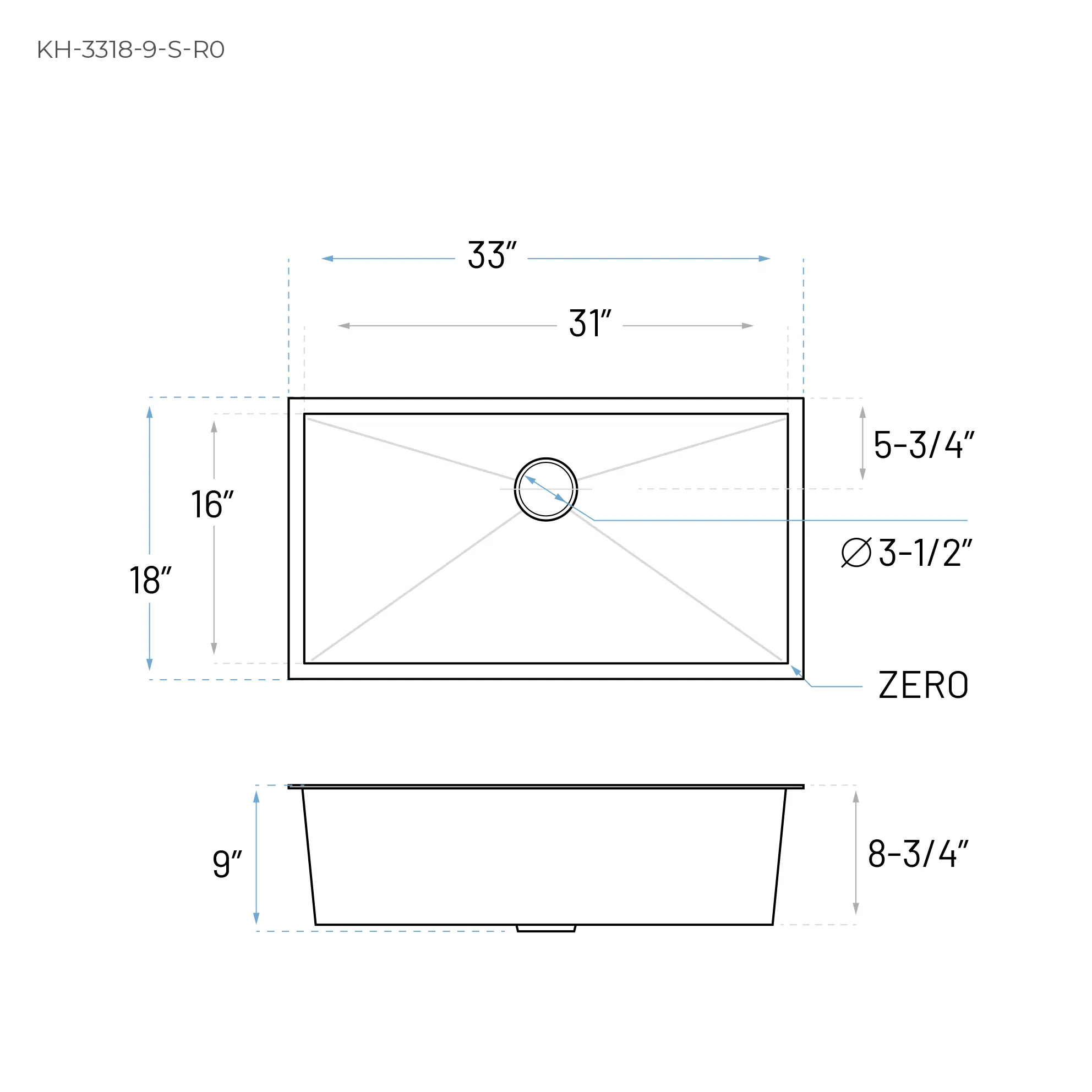 33" Extra-Large Zero Radius Undermount Stainless Steel Single Bowl Kitchen Sink - Image 8