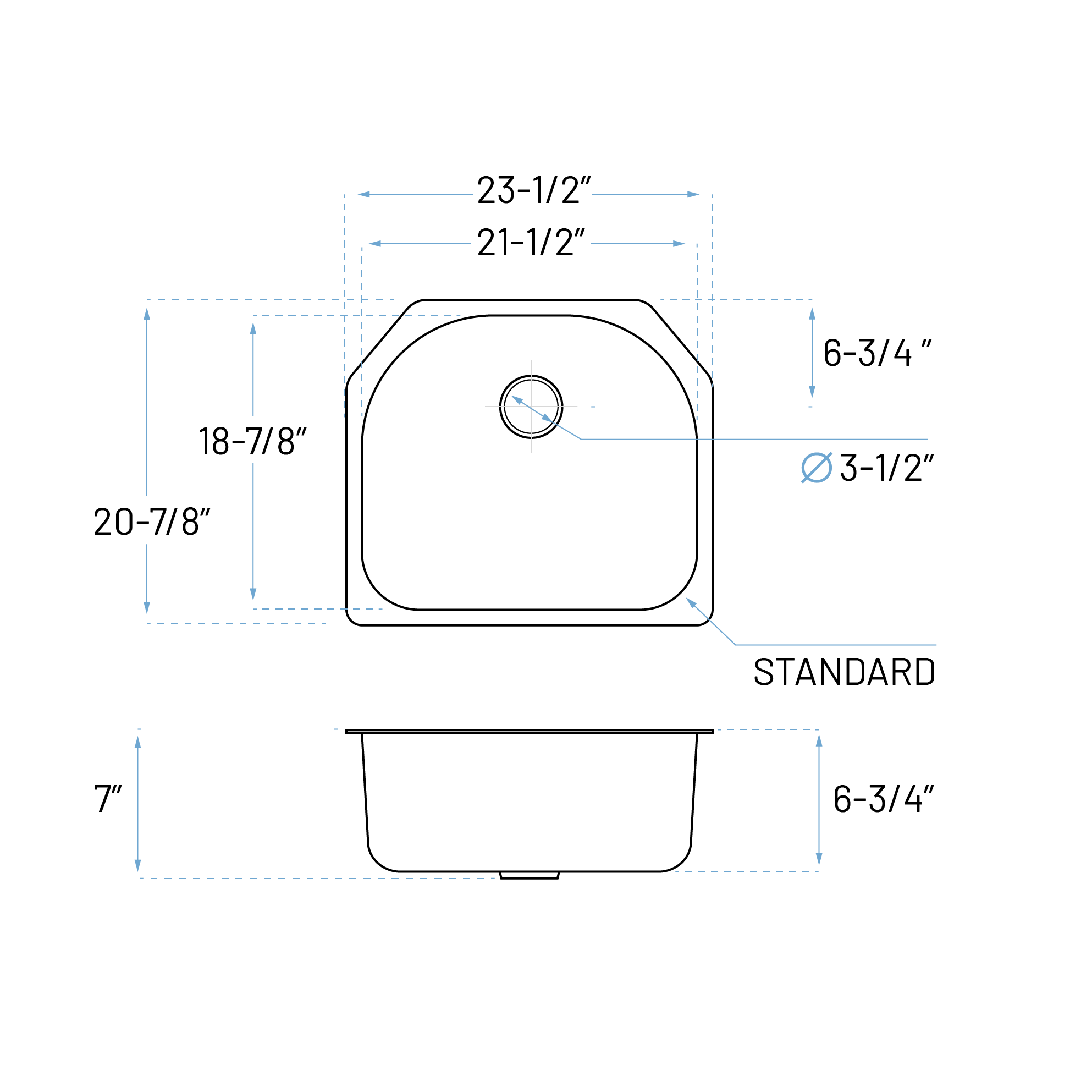23" Undermount D-Shaped Stainless Steel Single Bowl 7-inch Deep Kitchen Sink - Image 5