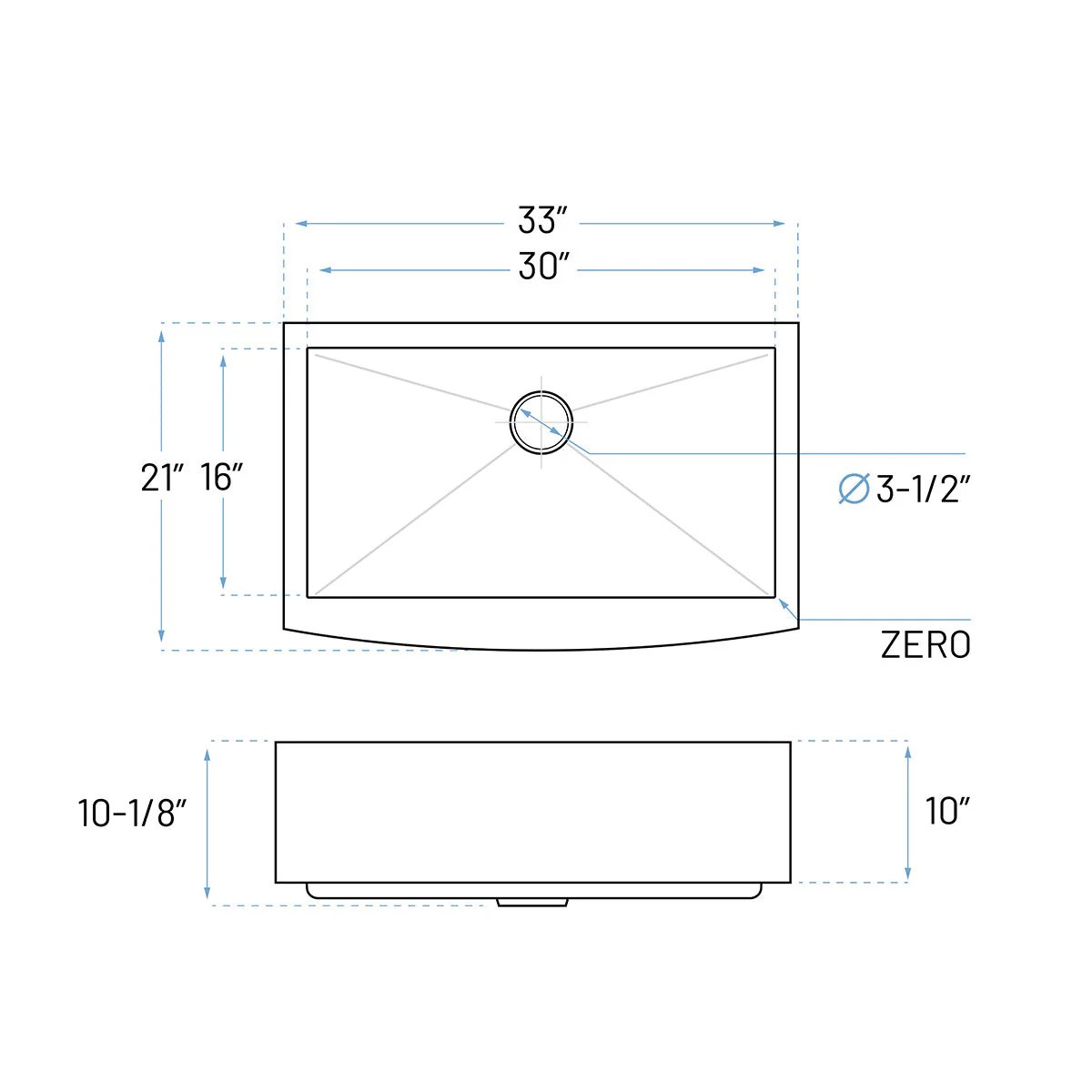 33" Zero Radius Farmhouse Apron Front Stainless Steel Kitchen Sink - Image 5