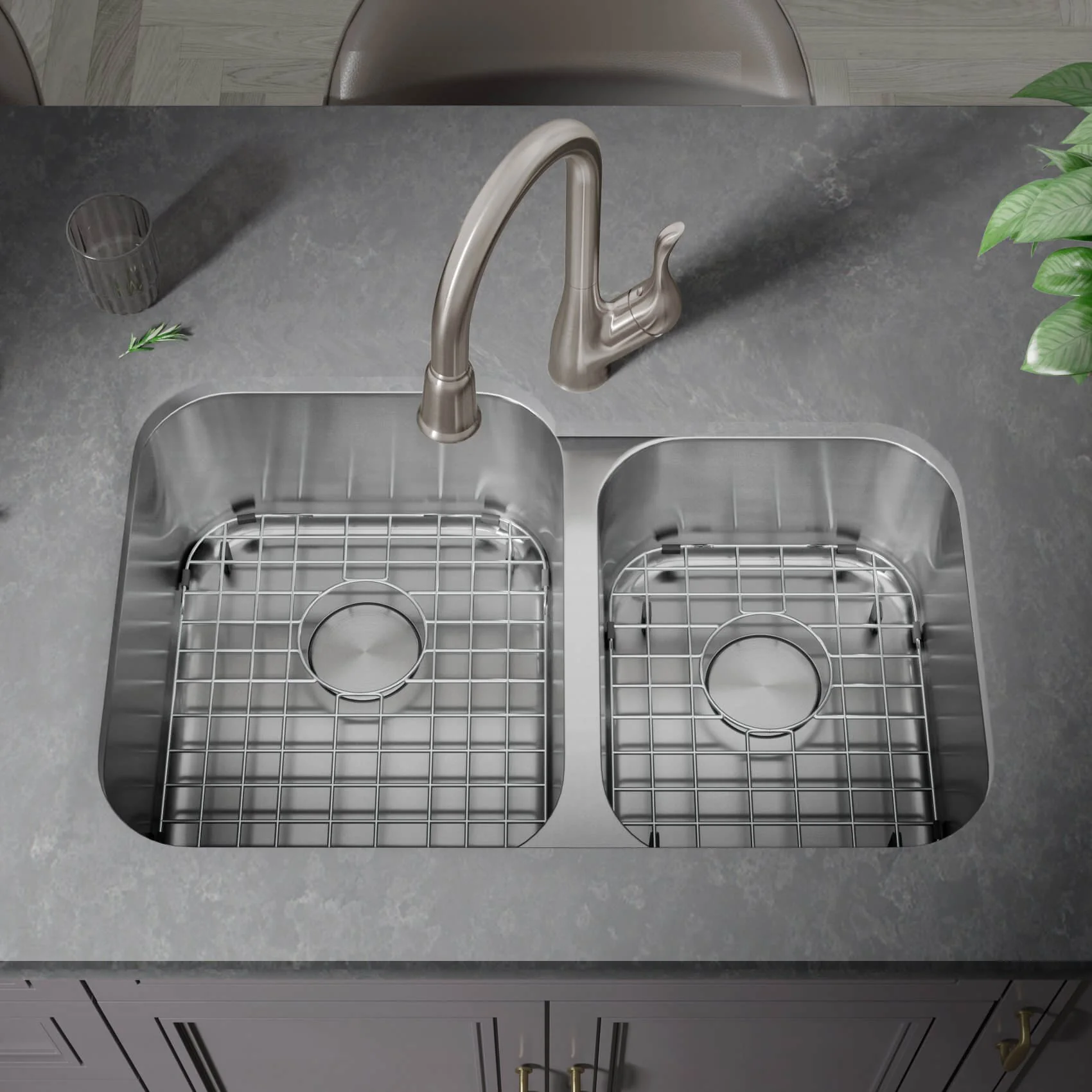 31" Undermount 70/30 Offset Double Bowl Stainless Steel Kitchen Sink - Image 3