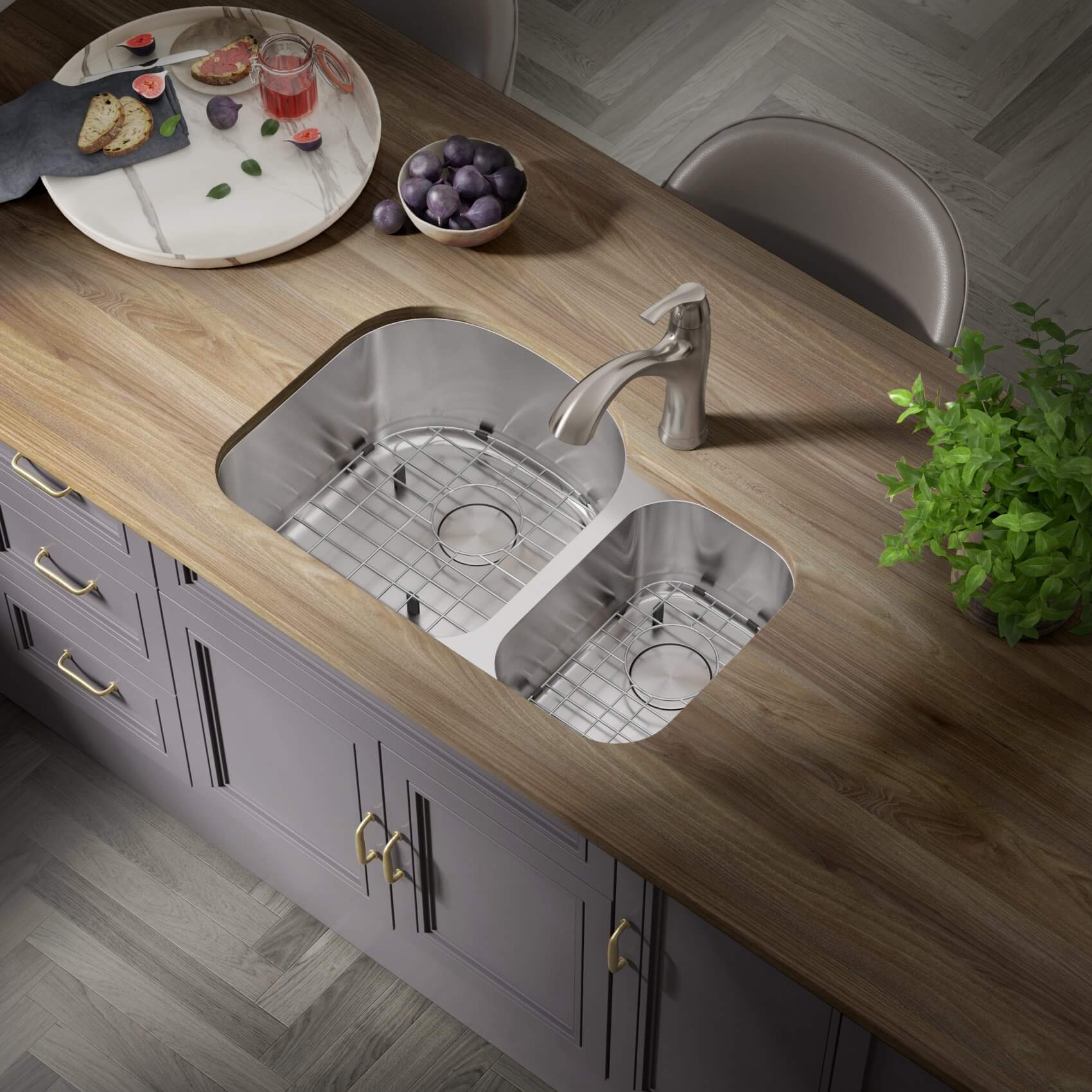 31" Undermount 70/30 Offset Double Bowl Stainless Steel Kitchen Sink - Image 4