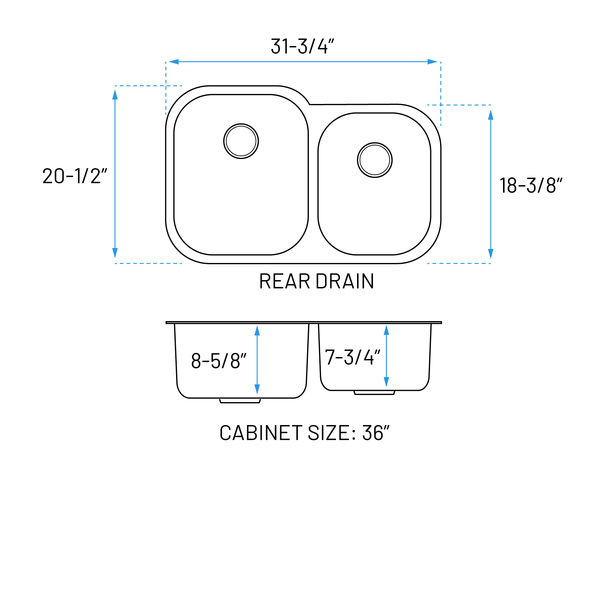 32" Undermount Offset 60/40 Double Bowl Stainless Steel Kitchen Sink - Image 2