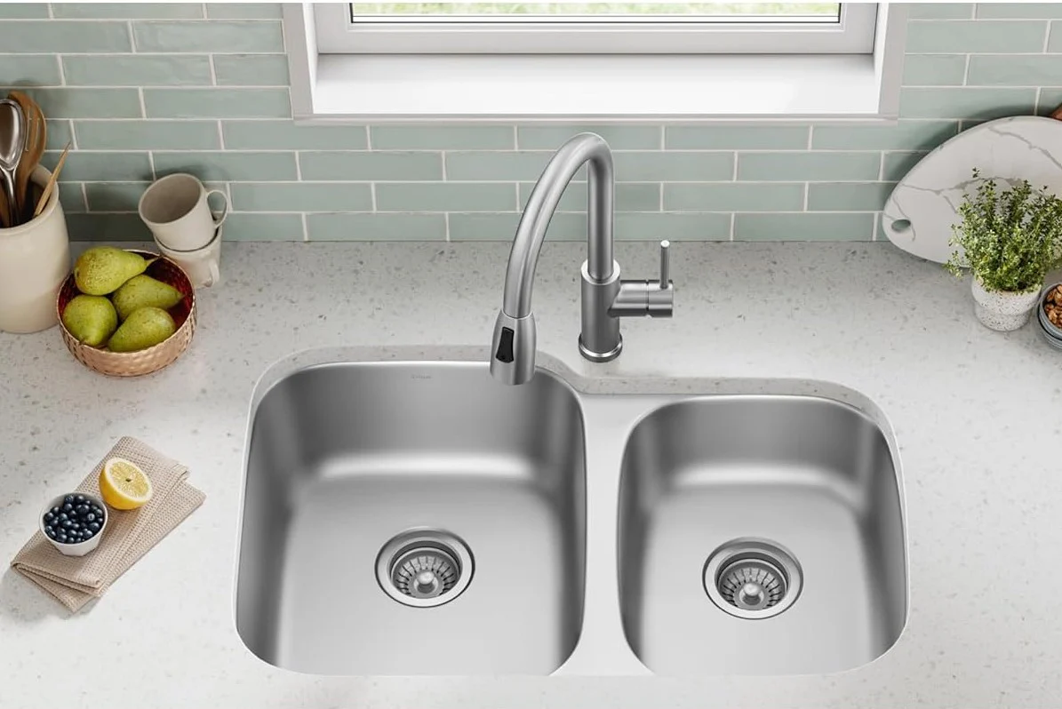 32" Undermount Offset 60/40 Double Bowl Stainless Steel Kitchen Sink - Image 3