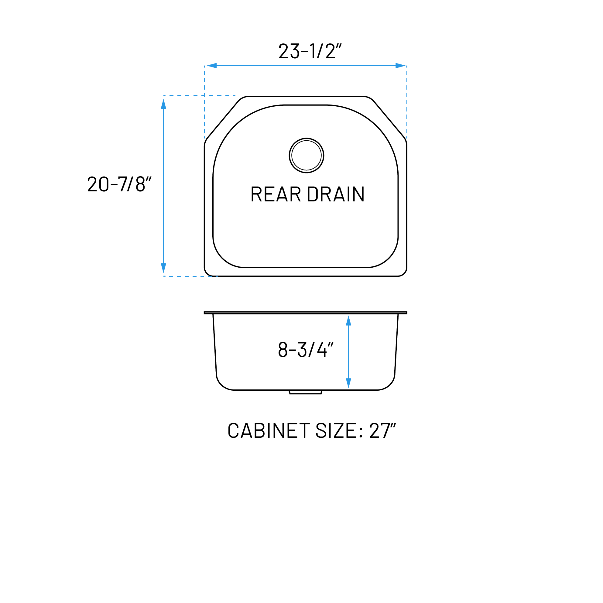 23" Undermount D-Shaped Stainless Steel Single Bowl Kitchen Sink - Image 2