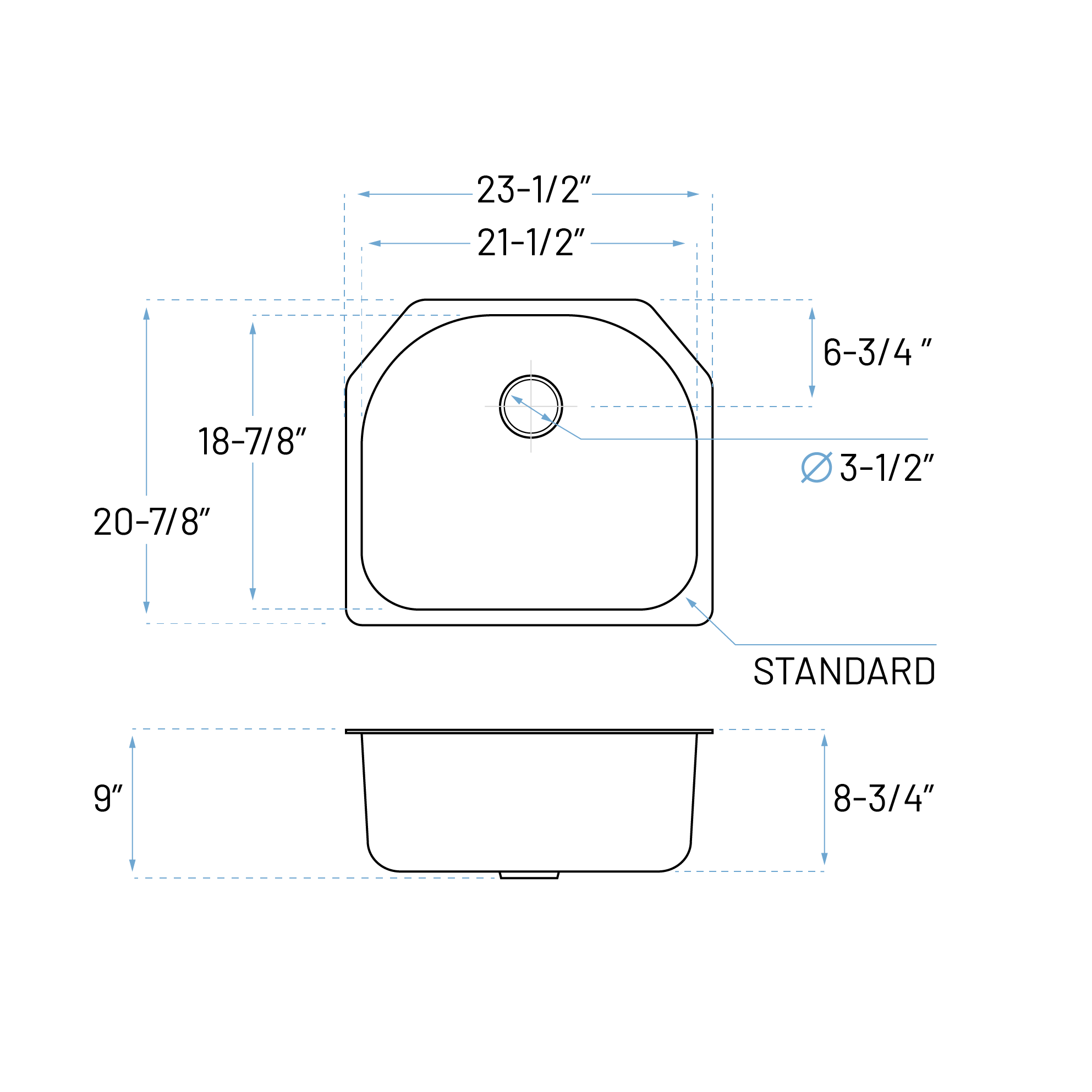 23" Undermount D-Shaped Stainless Steel Single Bowl Kitchen Sink - Image 8
