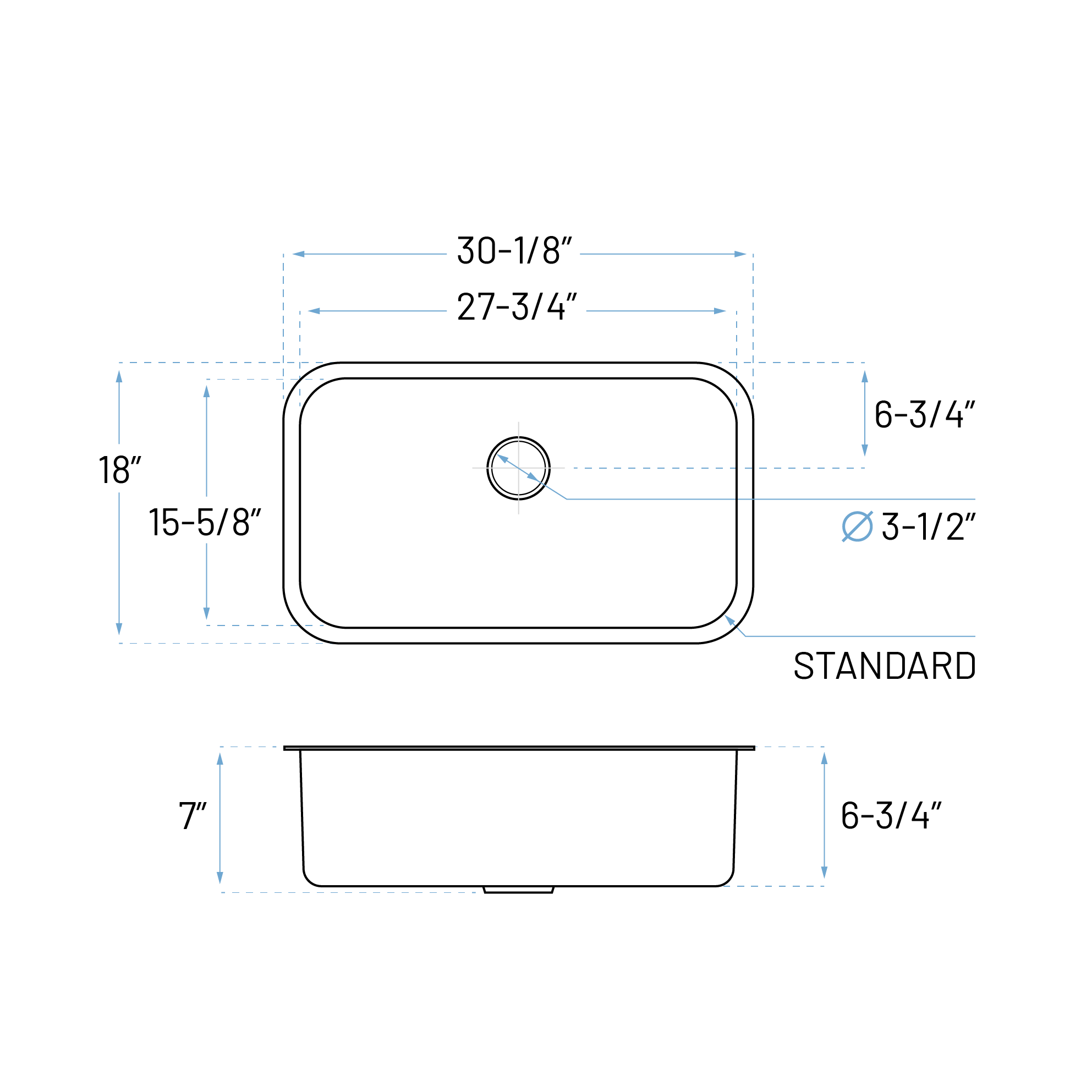 30" Undermount Shallow Stainless Steel Kitchen Sink - 7-inch Depth - Image 5