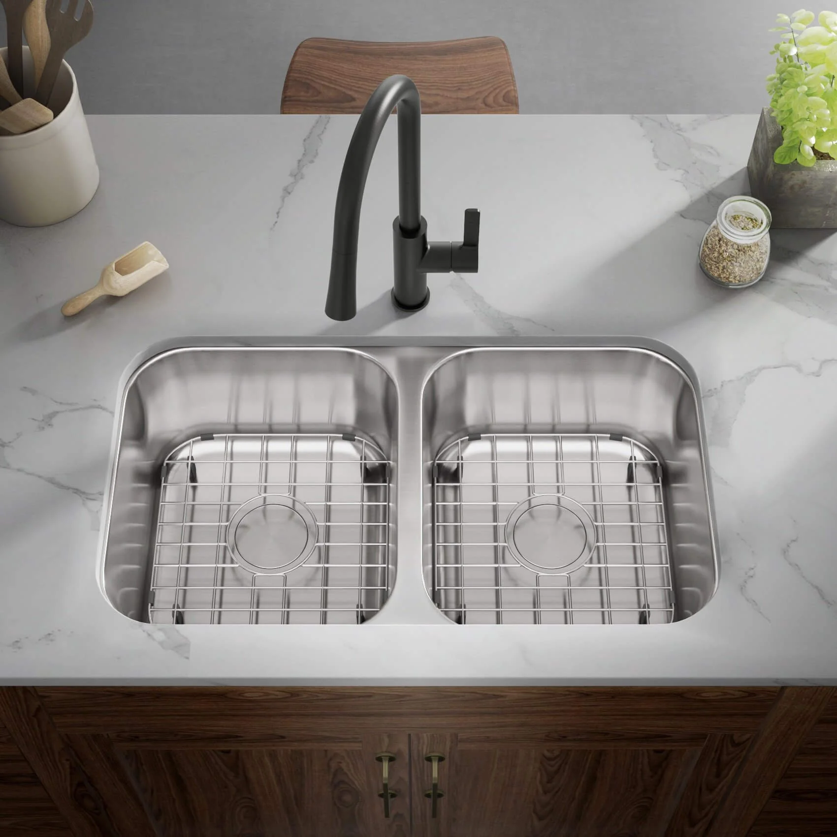 31" Undermount 16-Gauge Double Bowl Stainless Steel Kitchen Sink - Image 3