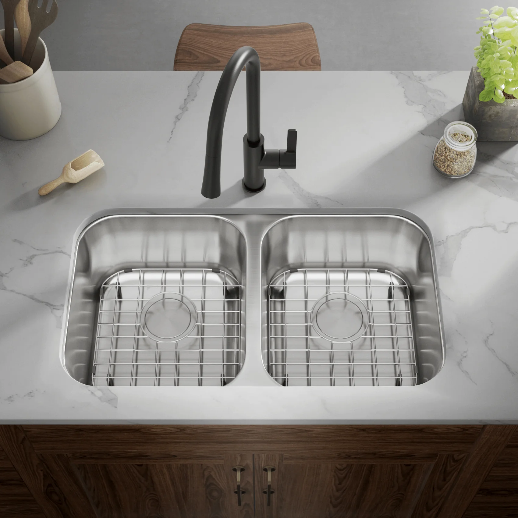 31" Undermount Double Bowl Stainless Steel Kitchen Sink - Image 3